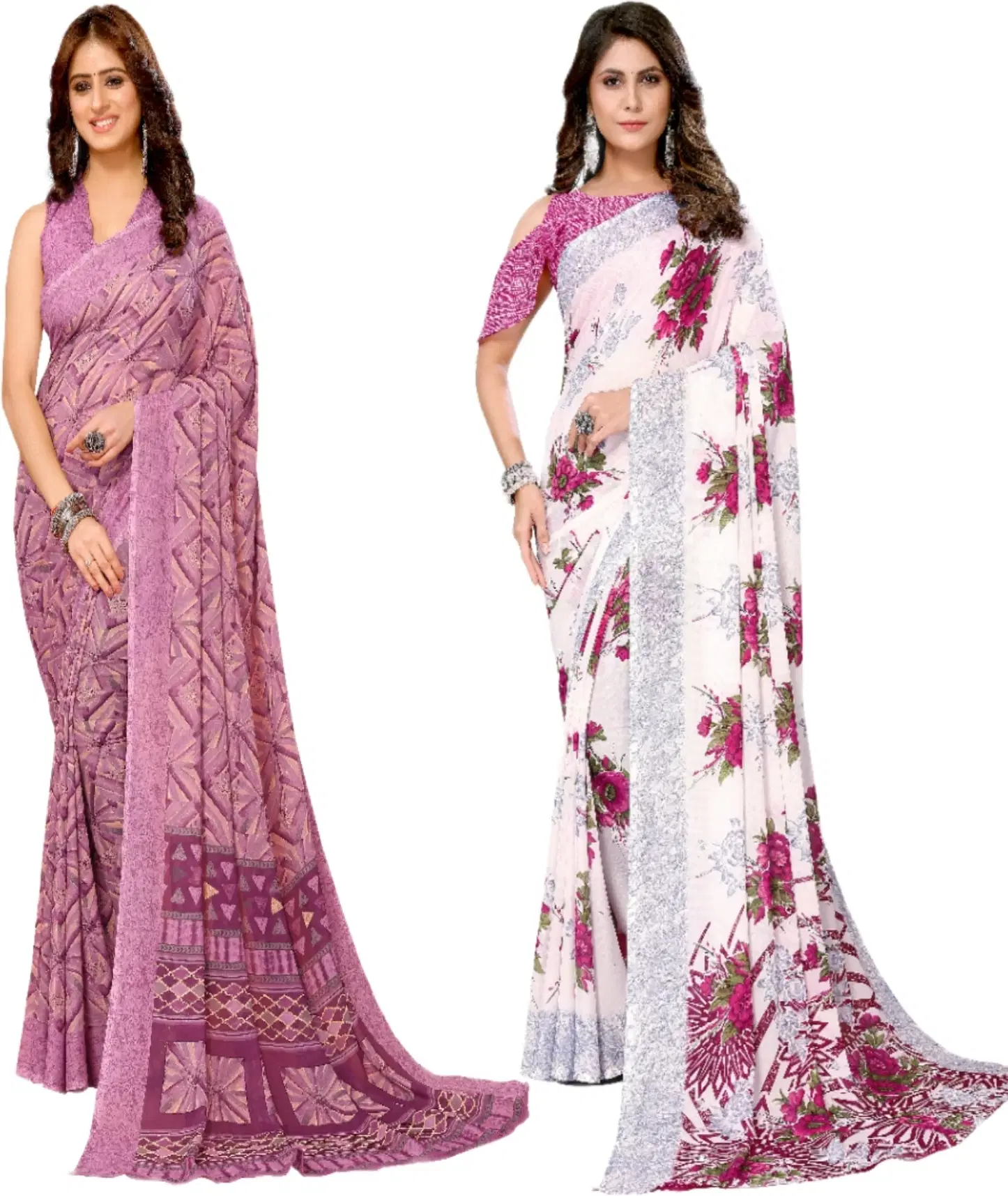     			Yashika Georgette Printed Regular Saree With Unstitched Blouse Piece ( Purple )