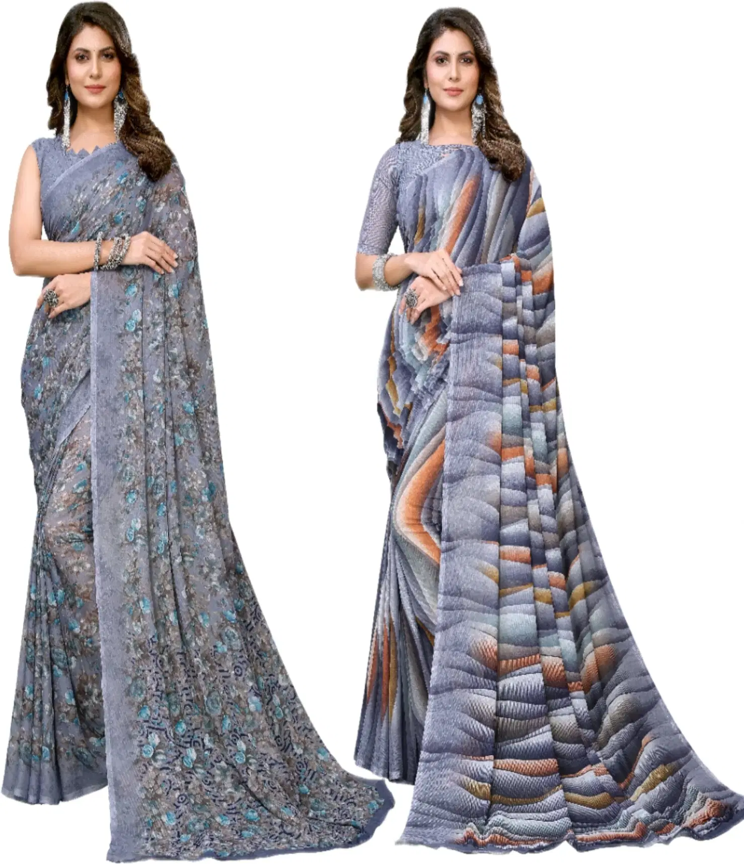     			Yashika Georgette Printed Regular Saree With Unstitched Blouse Piece ( Purple )