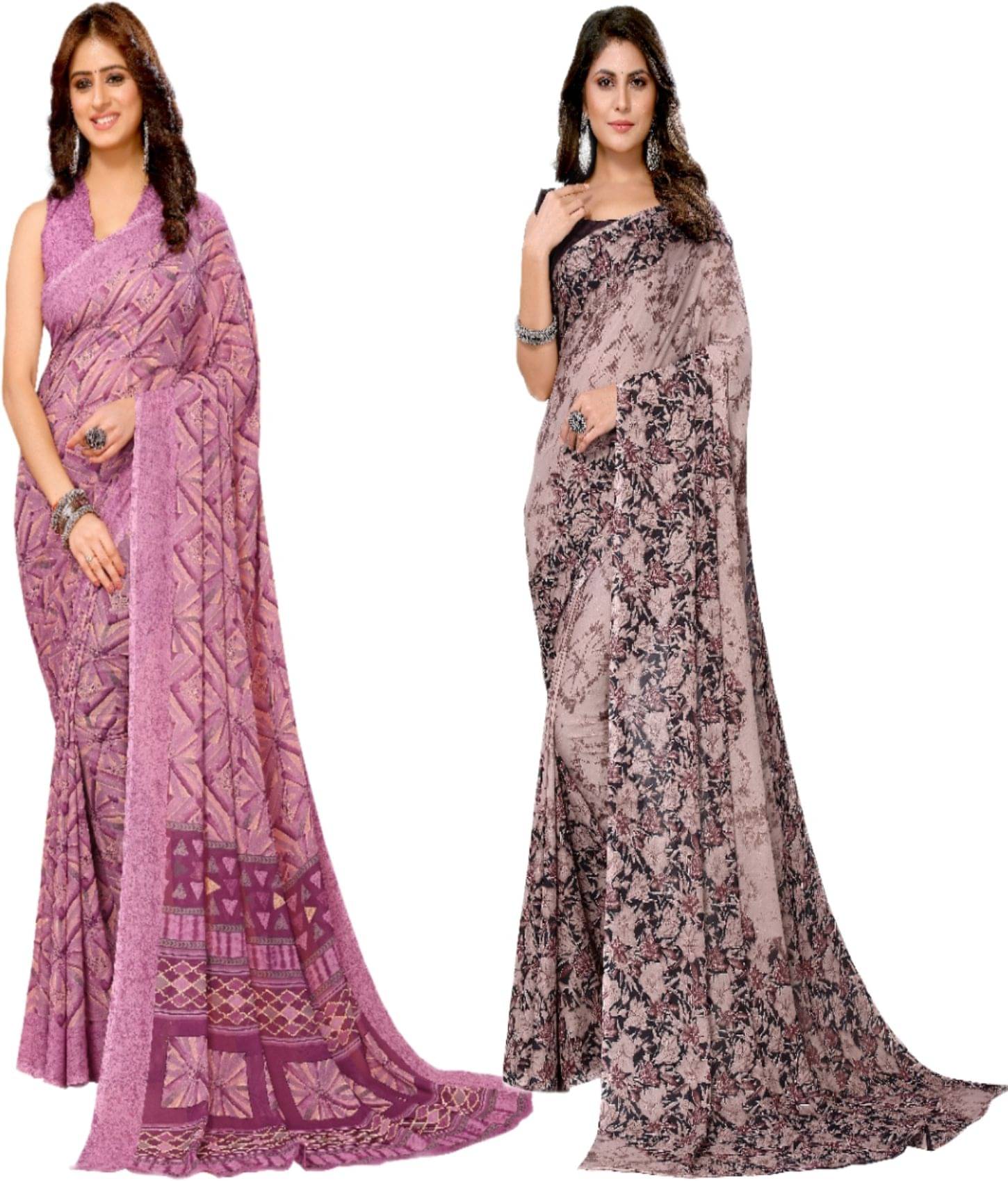 Yashika Georgette Printed Regular Saree With Unstitched Blouse Piece ( Purple ) Yashika Georgette Printed Regular Saree With Unstitched Blouse Piece ( Purple )