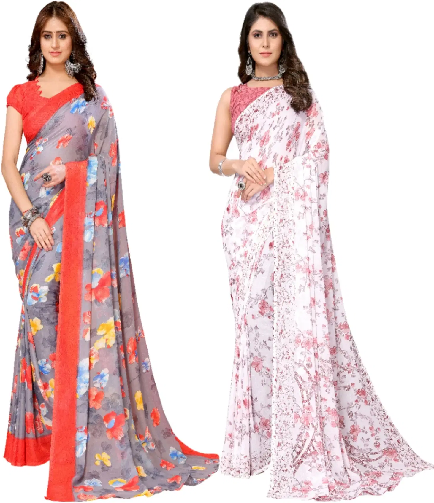     			Yashika Georgette Printed Regular Saree With Unstitched Blouse Piece ( Red )