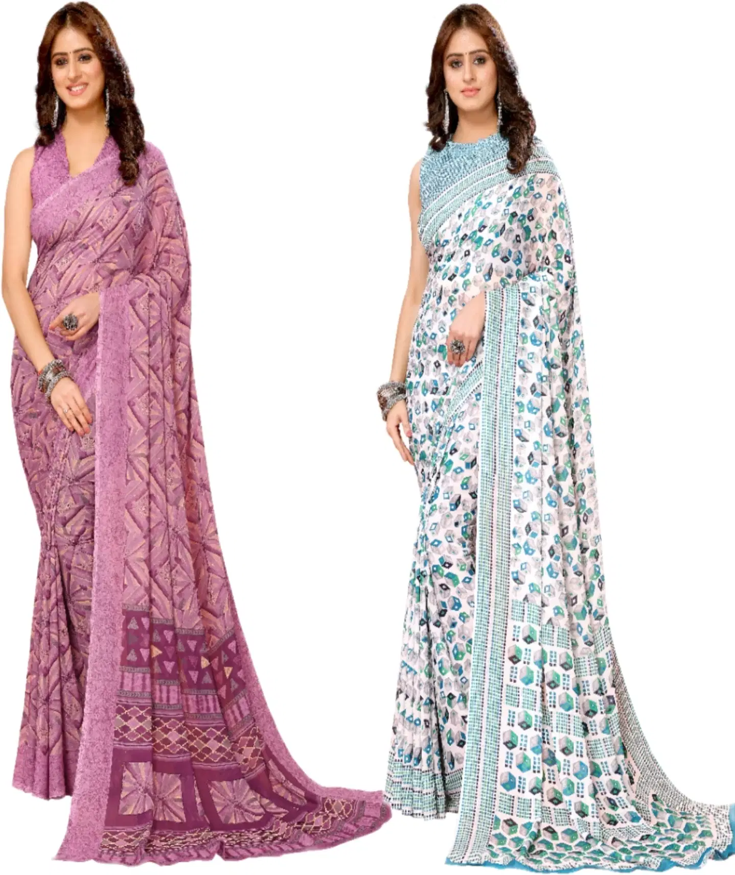     			Yashika Georgette Printed Regular Saree With Unstitched Blouse Piece ( Purple )