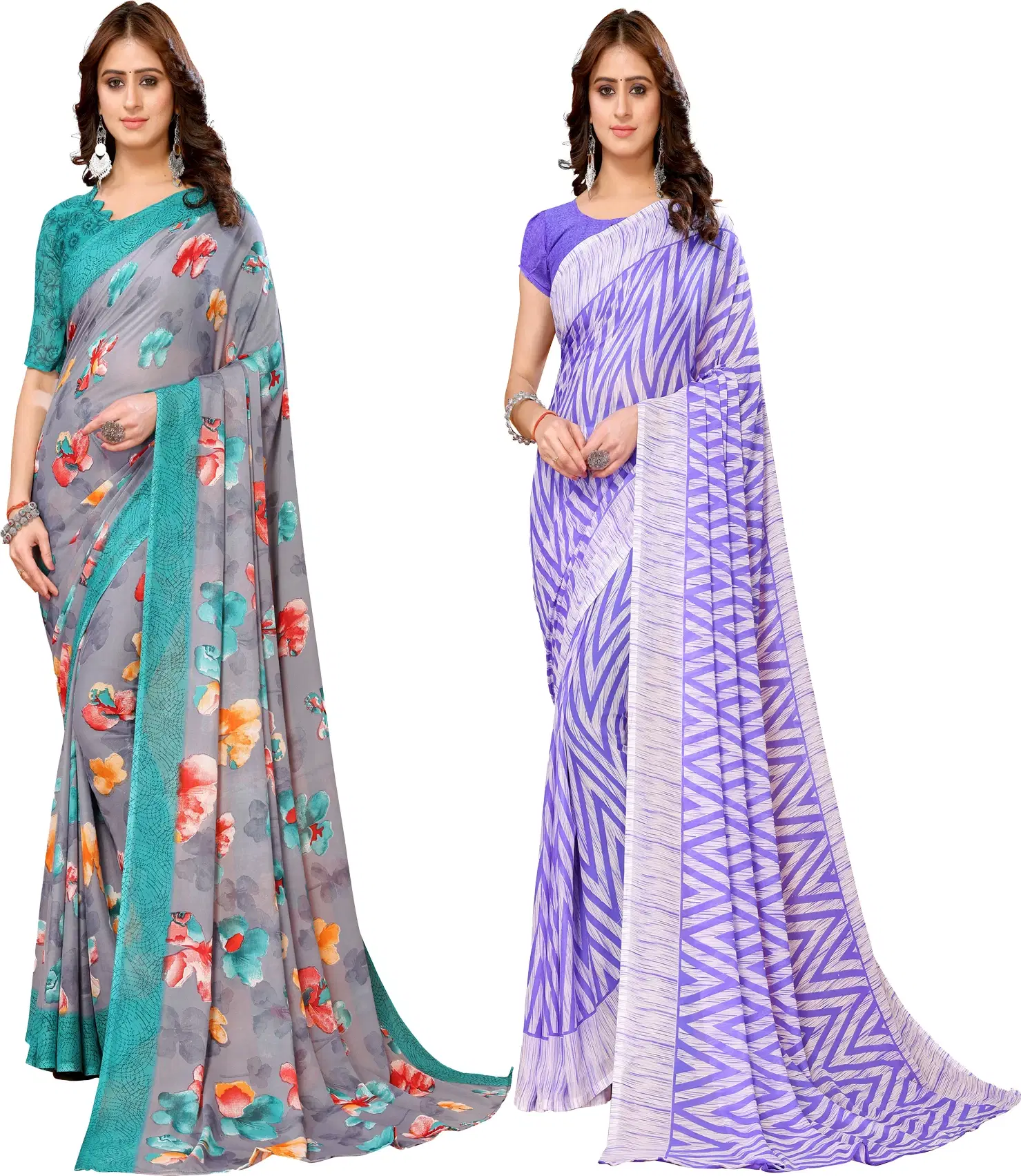 Yashika Georgette Printed Regular Saree With Unstitched Blouse Piece ( Blue ) Yashika Georgette Printed Regular Saree With Unstitched Blouse Piece ( Blue )