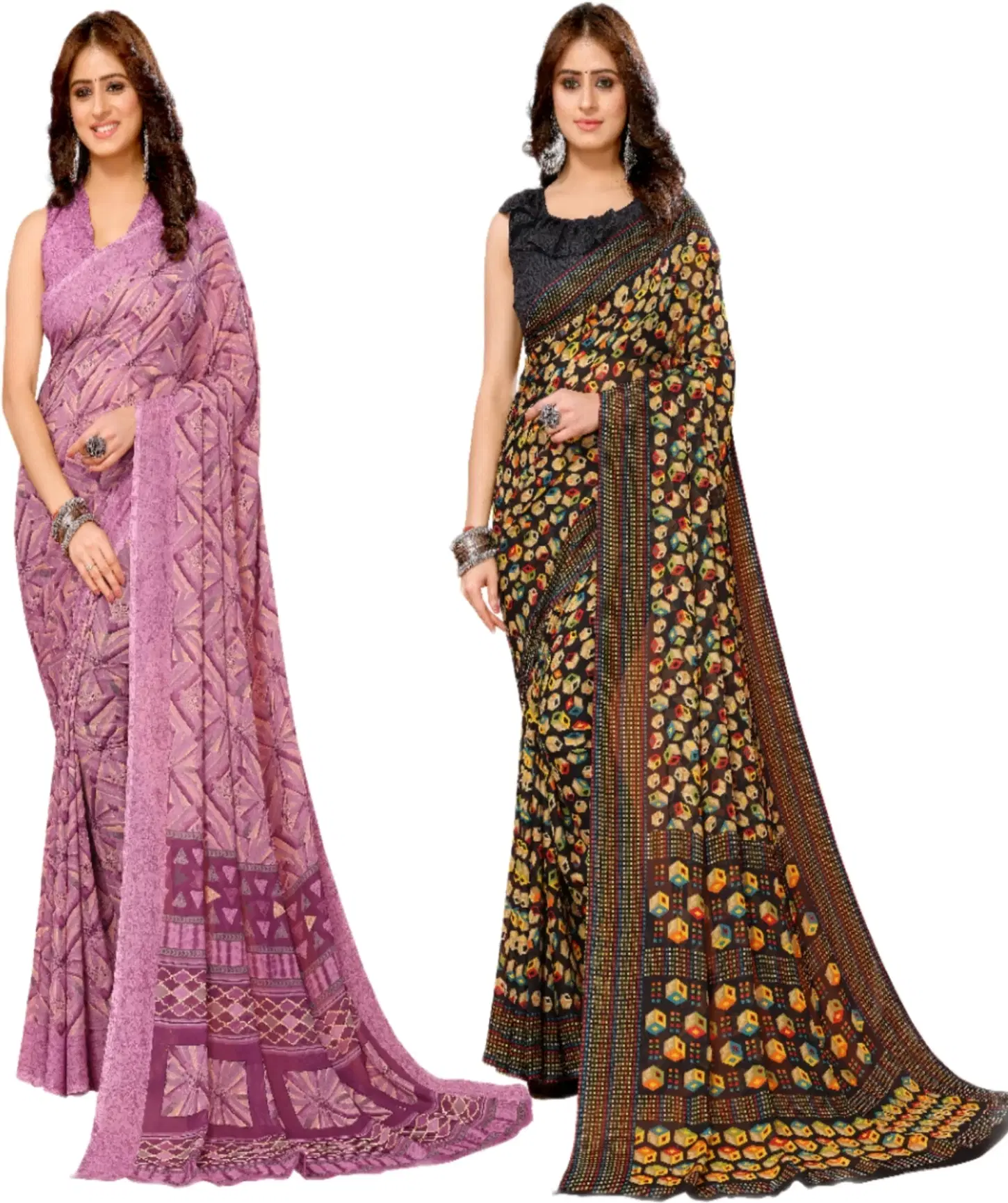     			Yashika Georgette Printed Regular Saree With Unstitched Blouse Piece ( Purple )
