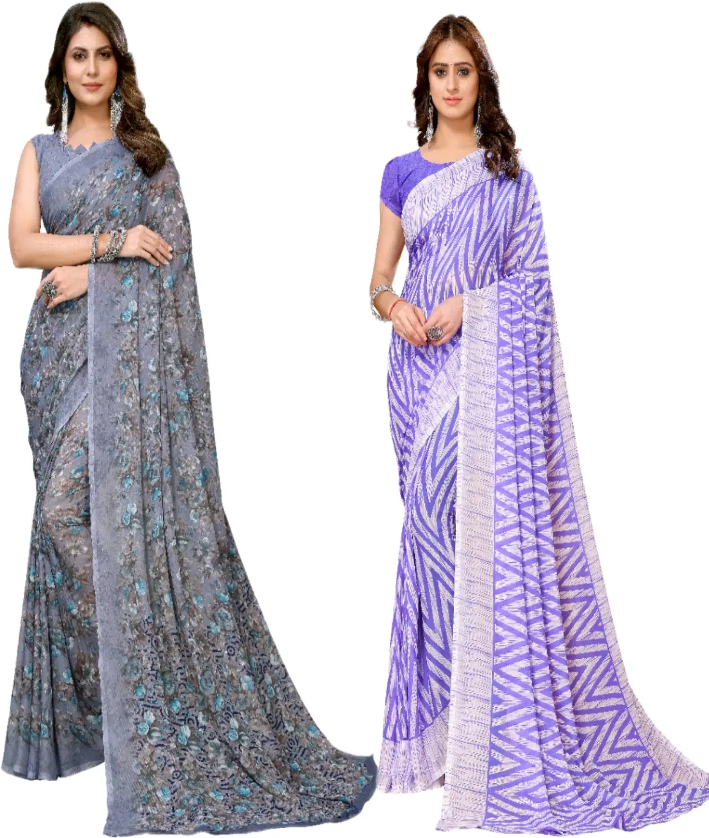     			Yashika Georgette Printed Regular Saree With Unstitched Blouse Piece ( Purple )