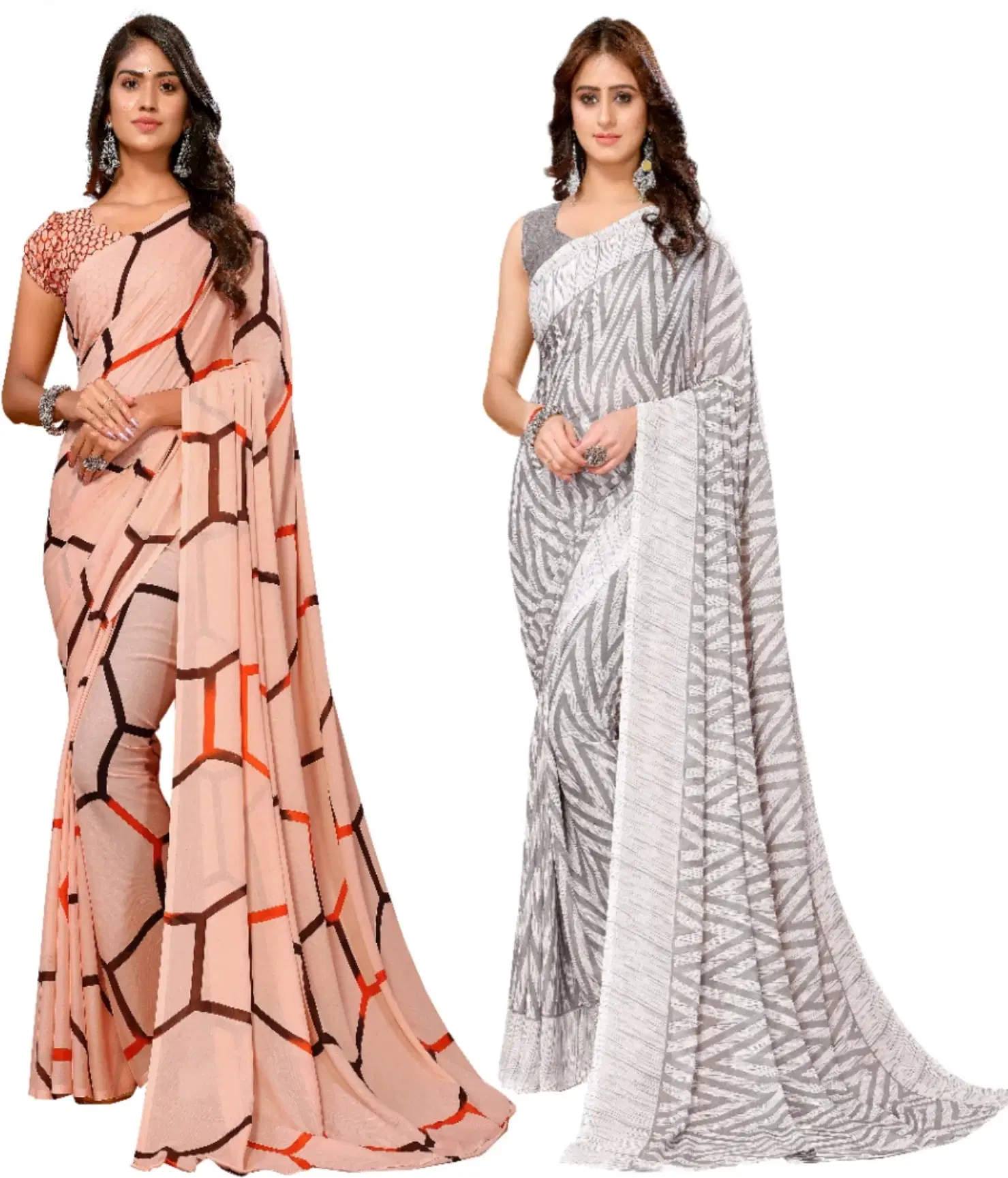     			Yashika Georgette Printed Regular Saree With Unstitched Blouse Piece ( Brown )