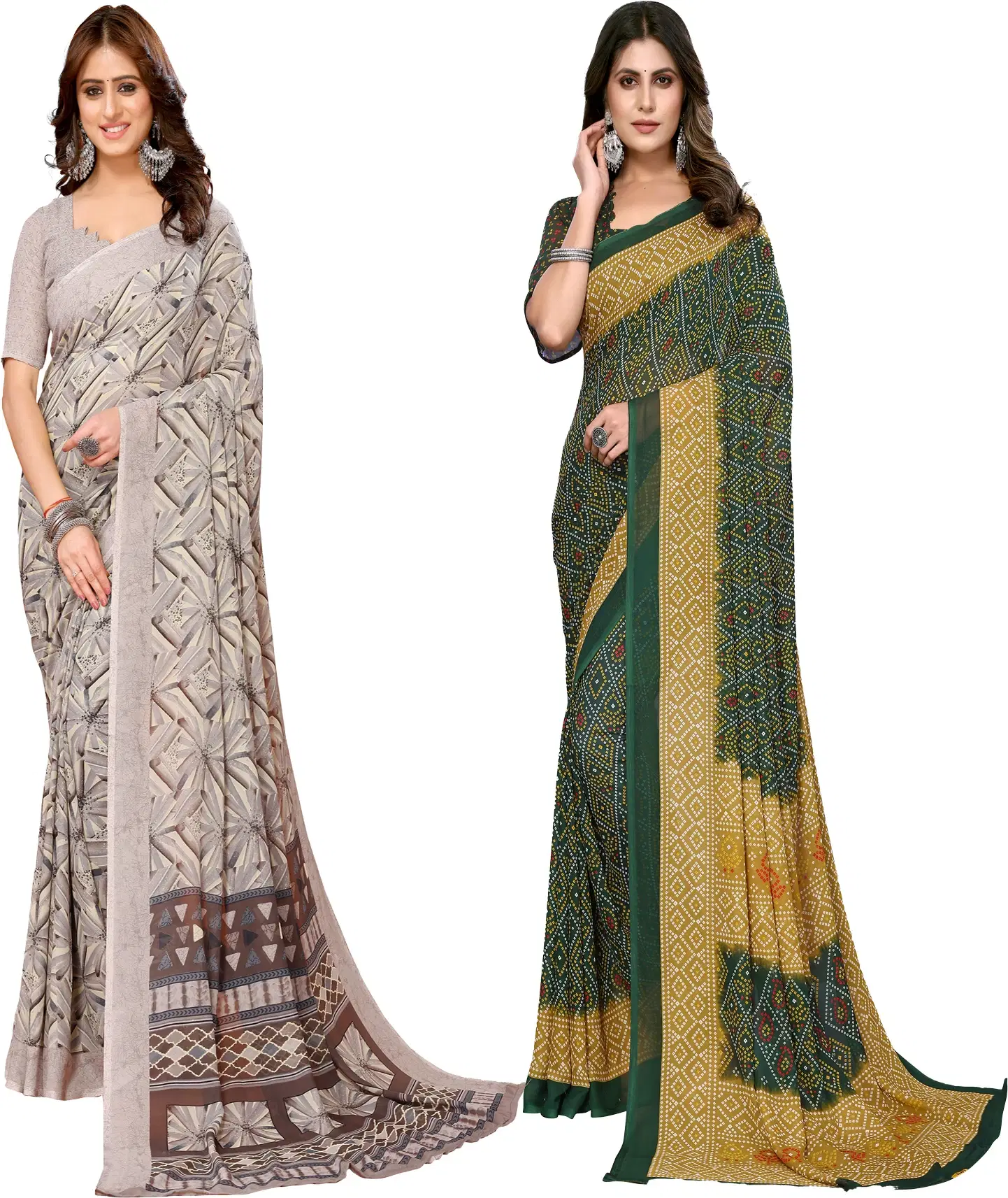     			Yashika Georgette Printed Regular Saree With Unstitched Blouse Piece ( Brown )