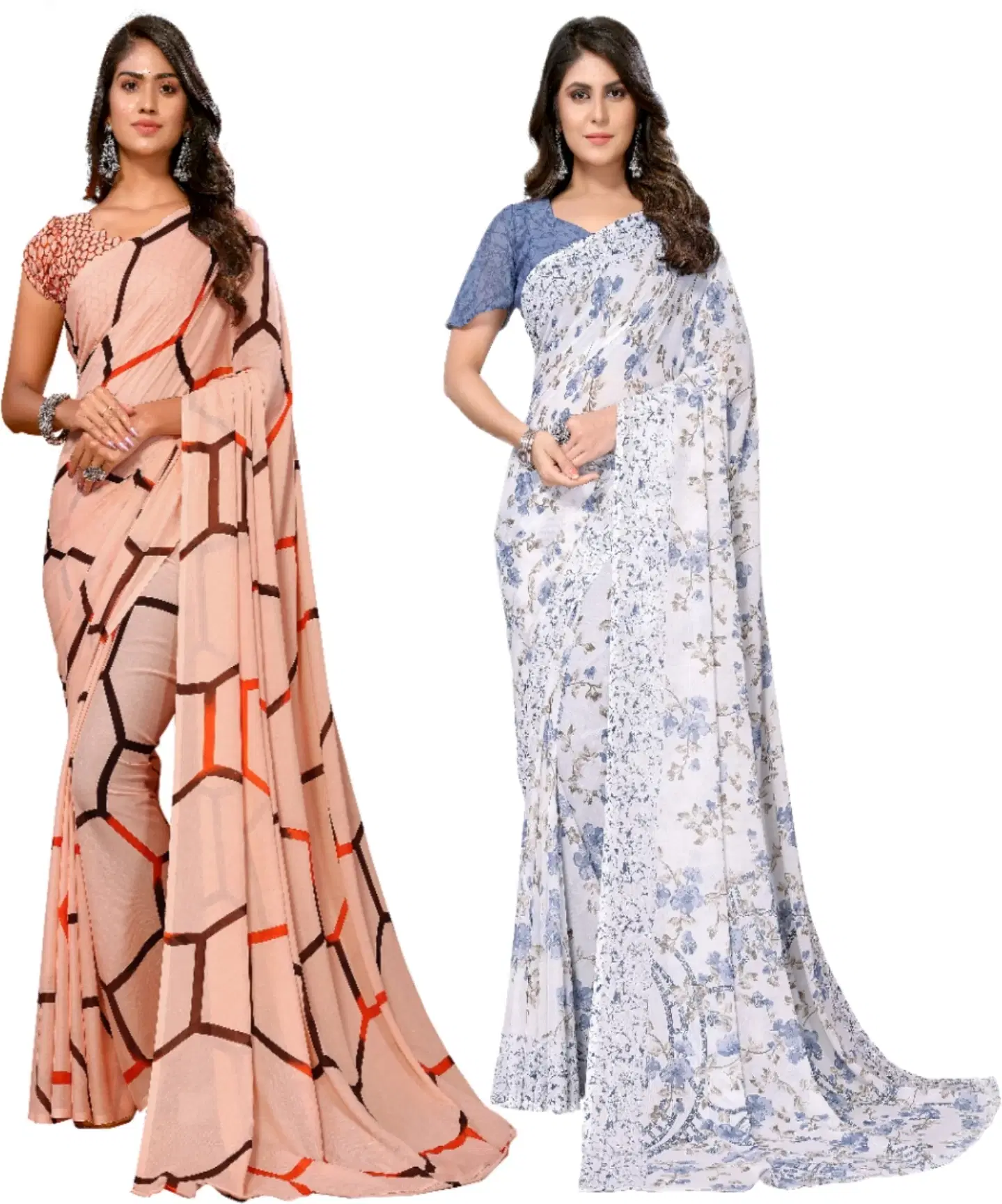     			Yashika Georgette Printed Regular Saree With Unstitched Blouse Piece ( Brown )