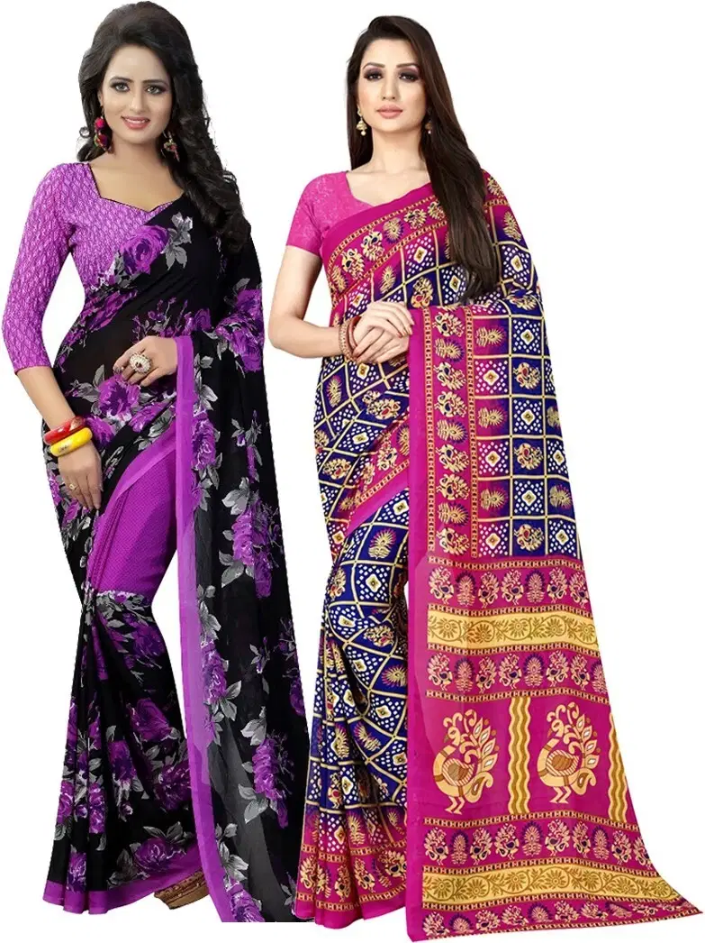     			Yashika Georgette Printed Regular Saree With Unstitched Blouse Piece ( Orange )