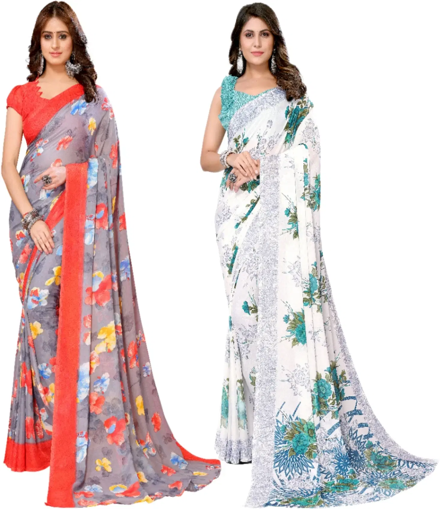     			Yashika Georgette Printed Regular Saree With Unstitched Blouse Piece ( Red )