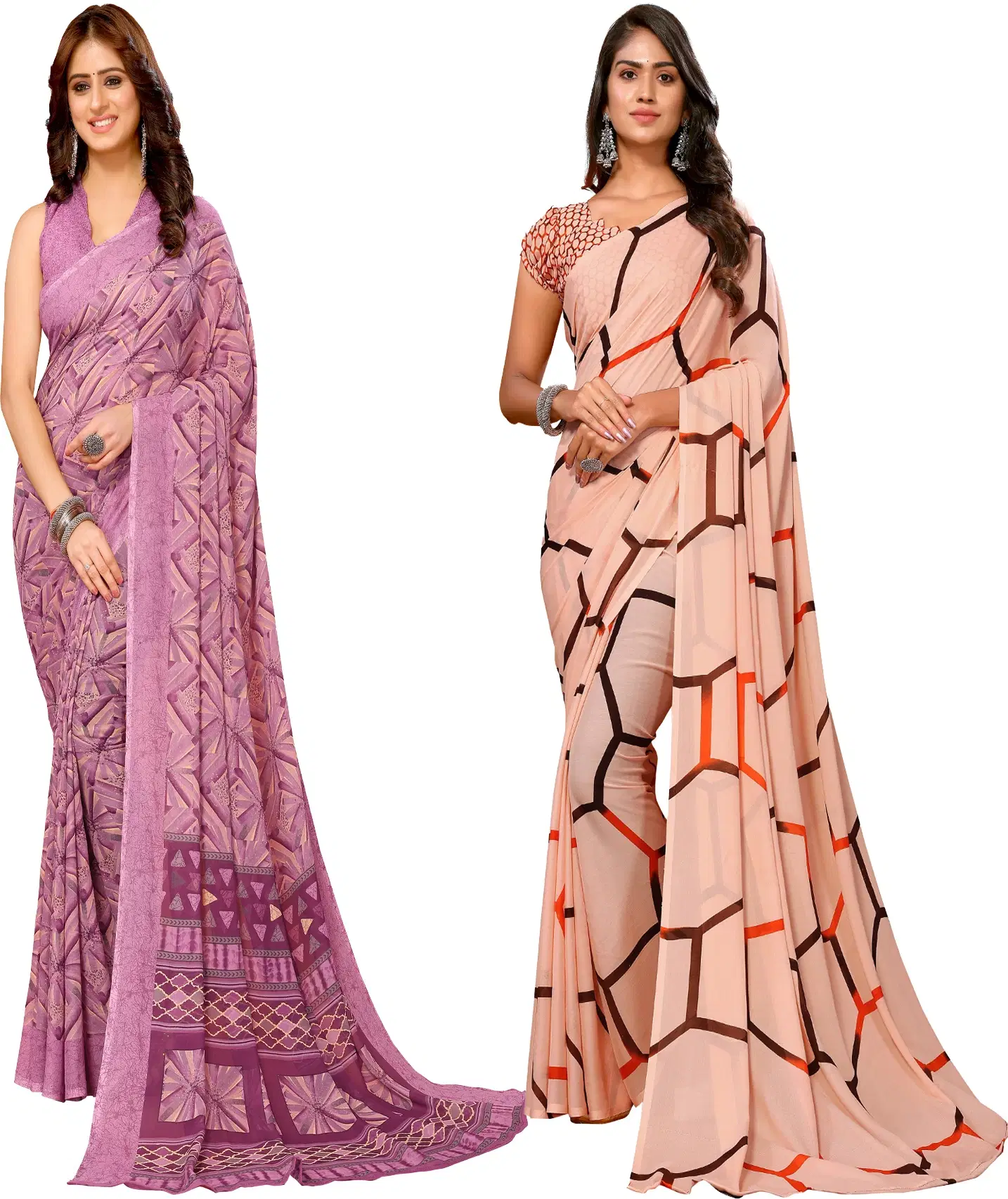 Yashika Georgette Printed Regular Saree With Unstitched Blouse Piece ( Purple ) Yashika Georgette Printed Regular Saree With Unstitched Blouse Piece ( Purple )