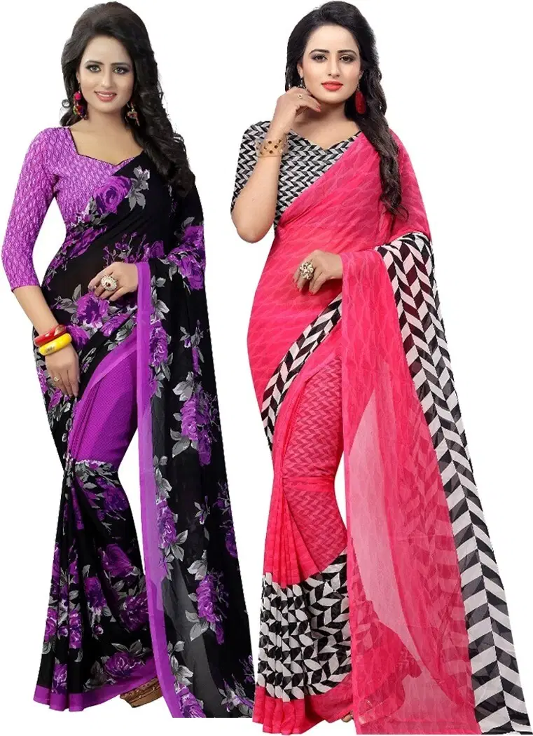     			Yashika Georgette Printed Regular Saree With Unstitched Blouse Piece ( Purple )