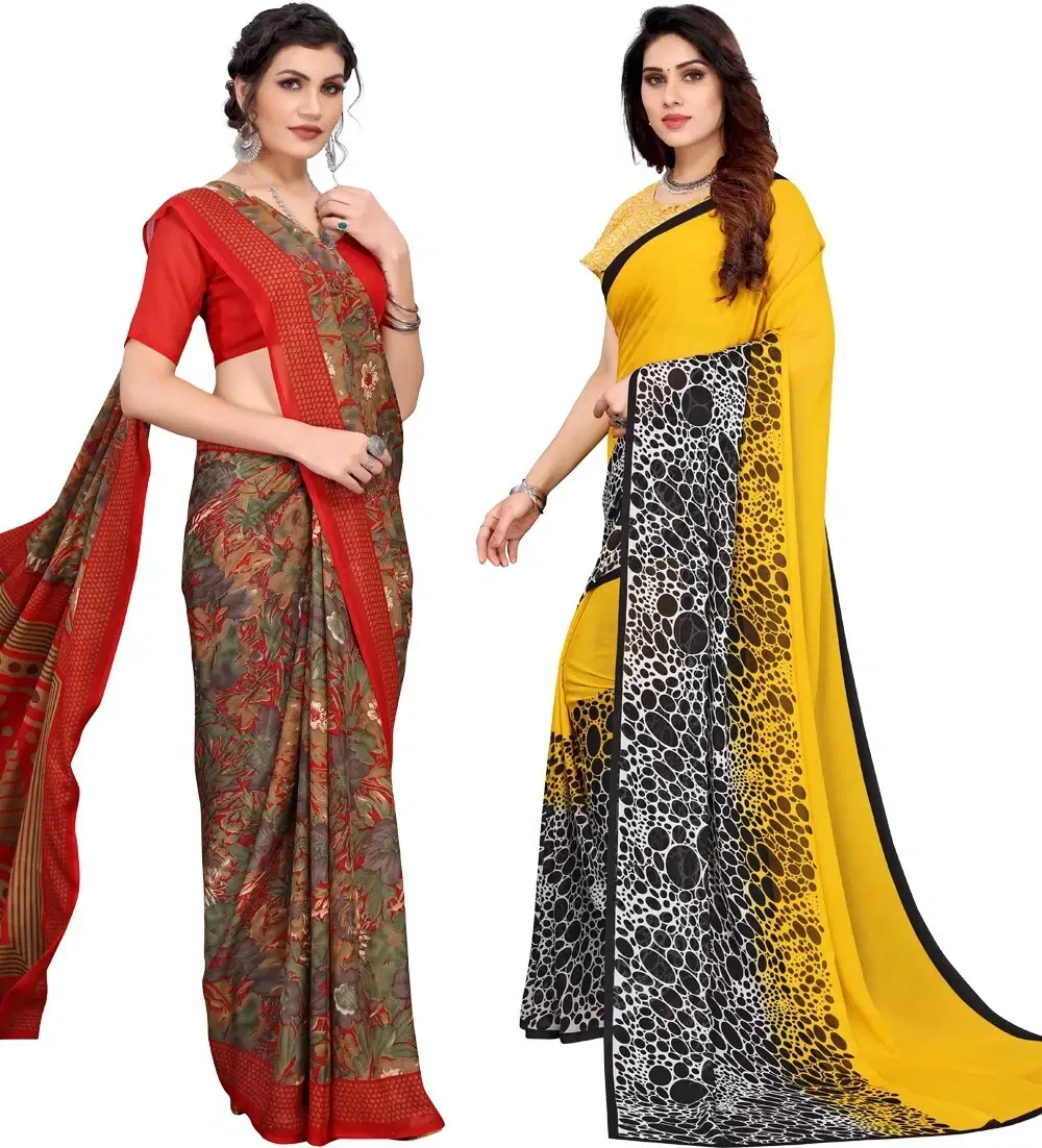 Yashika Georgette Printed Regular Saree With Unstitched Blouse Piece ( Yellow ) Yashika Georgette Printed Regular Saree With Unstitched Blouse Piece ( Yellow )