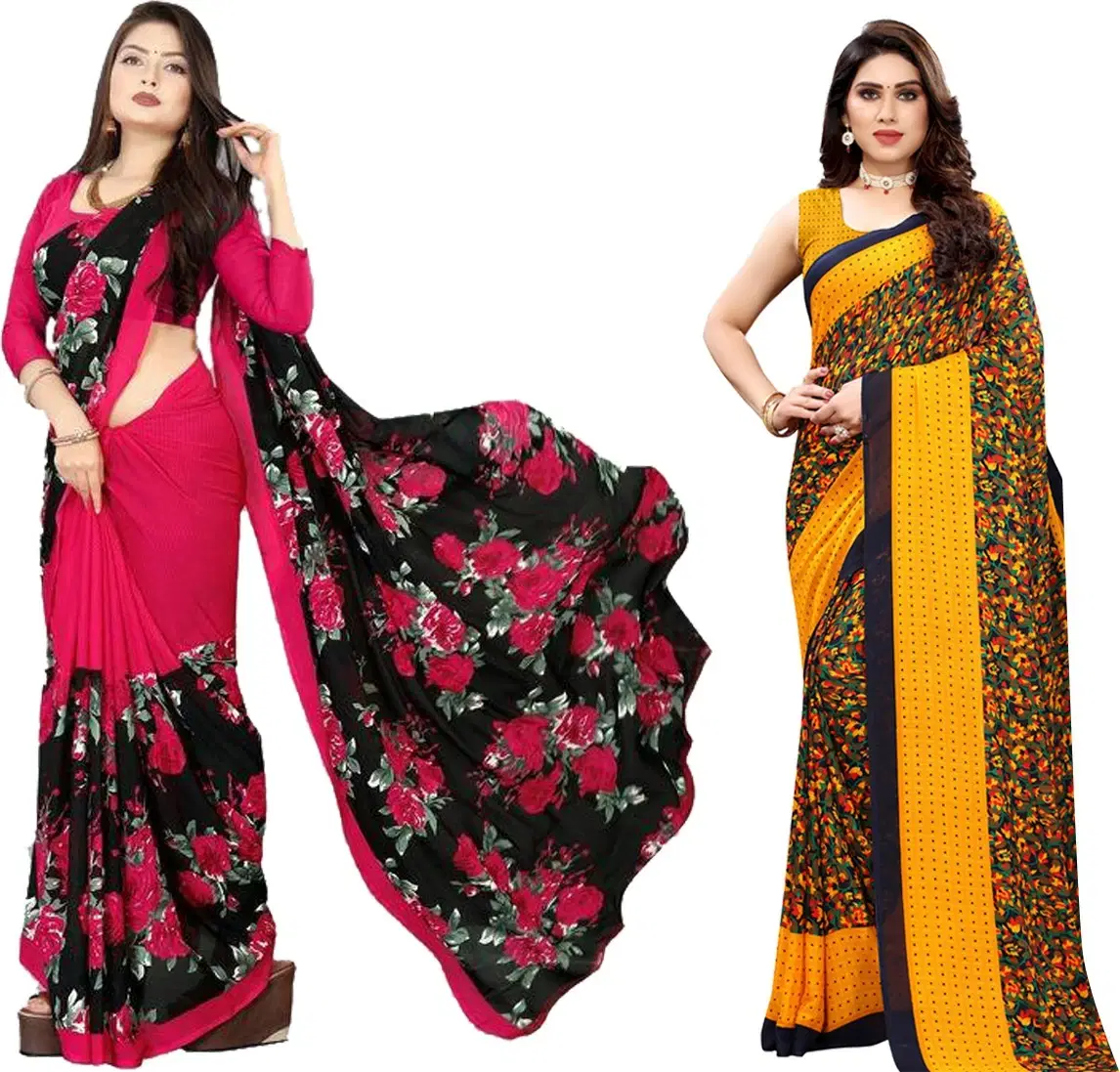     			Yashika Georgette Printed Regular Saree With Unstitched Blouse Piece ( Multicolor )
