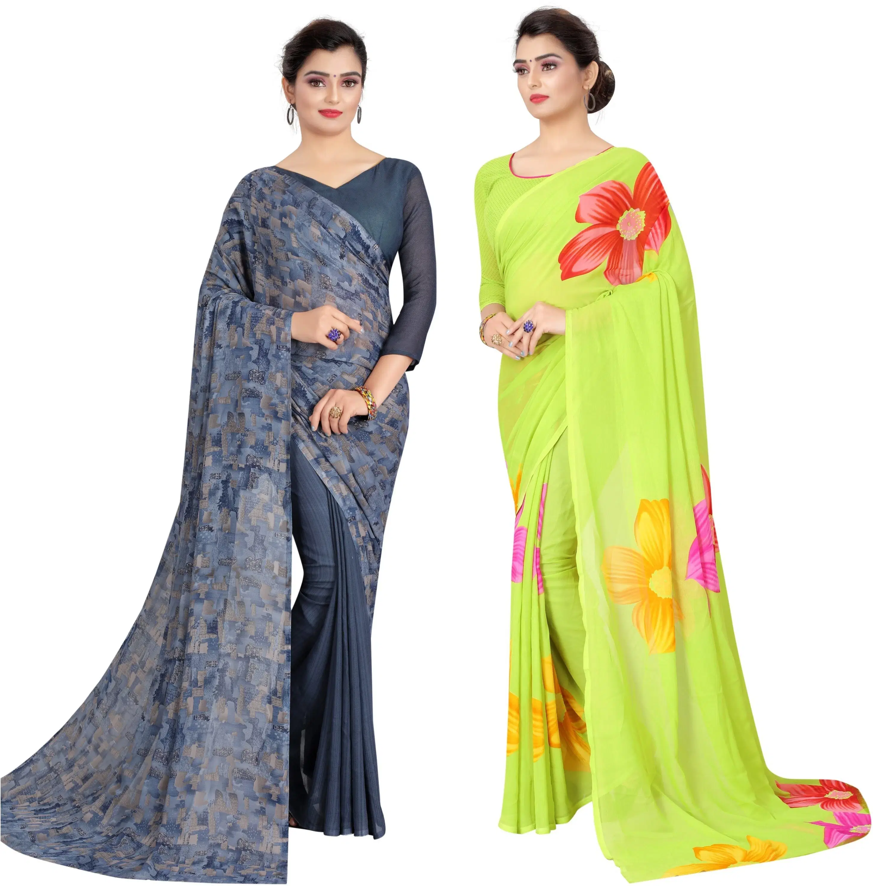     			Yashika Georgette Printed Regular Saree With Unstitched Blouse Piece ( Multicolor )
