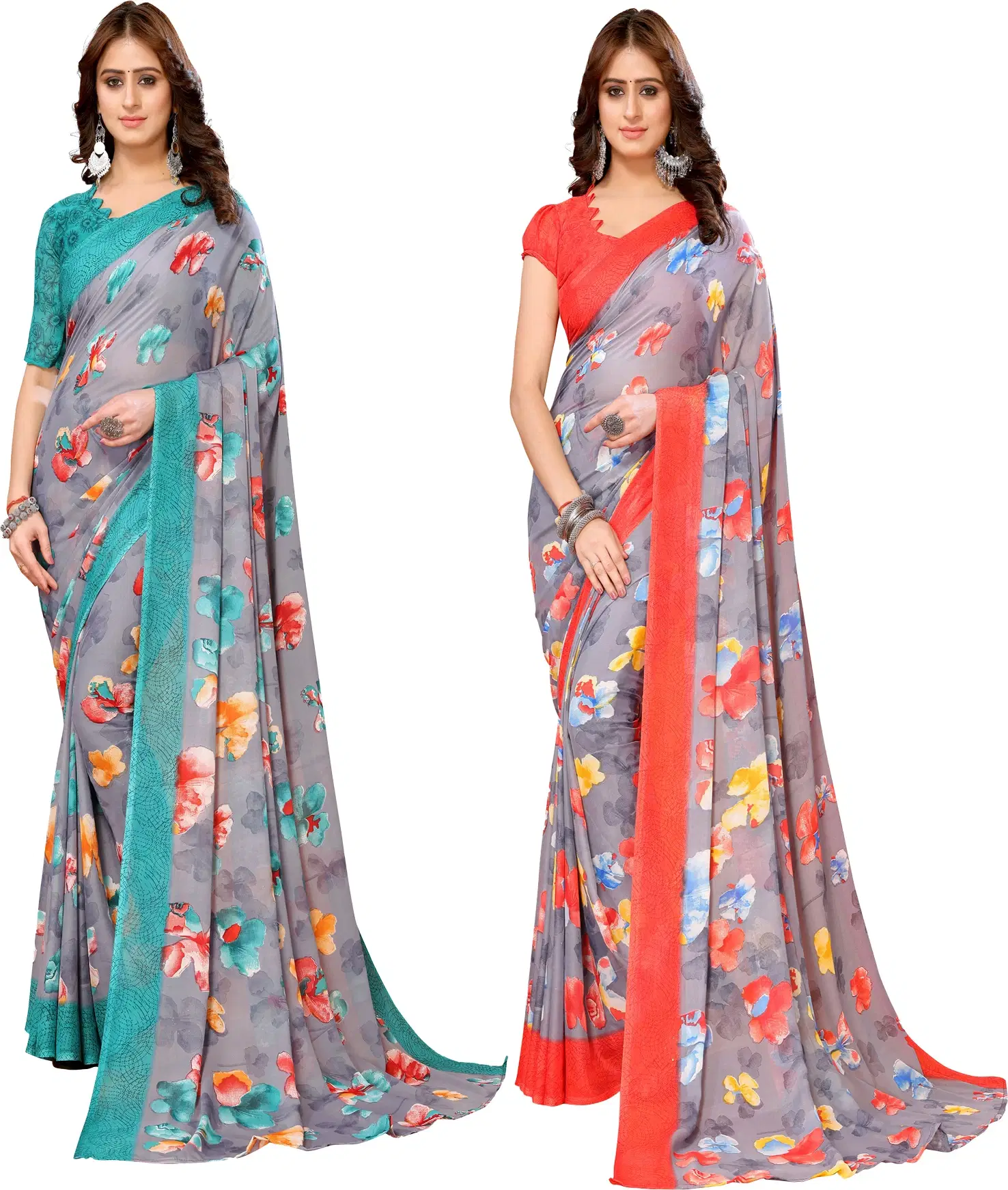 Yashika Georgette Printed Regular Saree With Unstitched Blouse Piece ( Blue ) Yashika Georgette Printed Regular Saree With Unstitched Blouse Piece ( Blue )