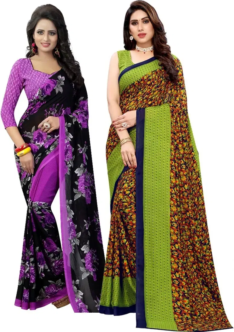 Yashika Georgette Printed Regular Saree With Unstitched Blouse Piece ( Multicolor ) Yashika Georgette Printed Regular Saree With Unstitched Blouse Piece ( Multicolor )