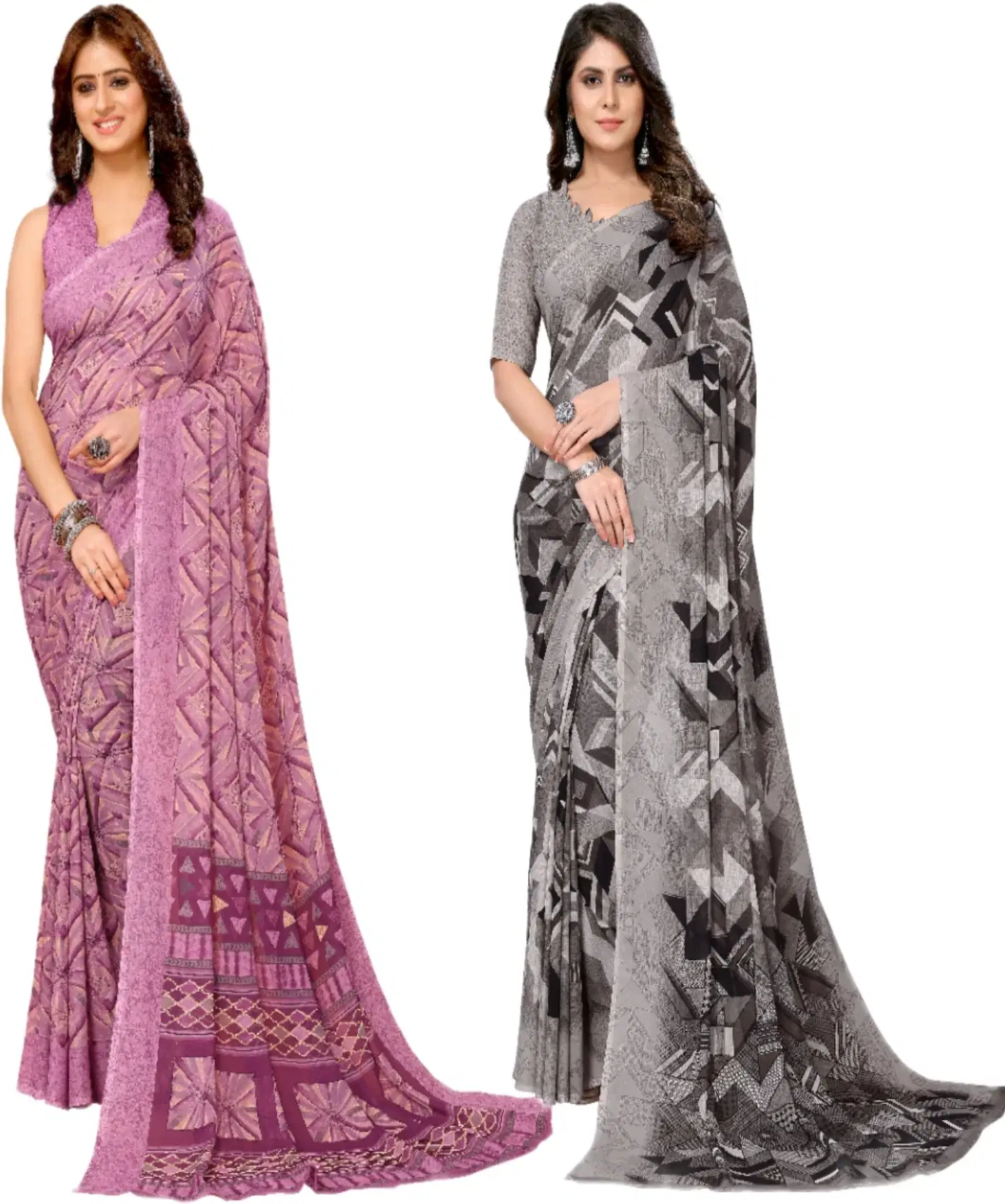     			Yashika Georgette Printed Regular Saree With Unstitched Blouse Piece ( Purple )