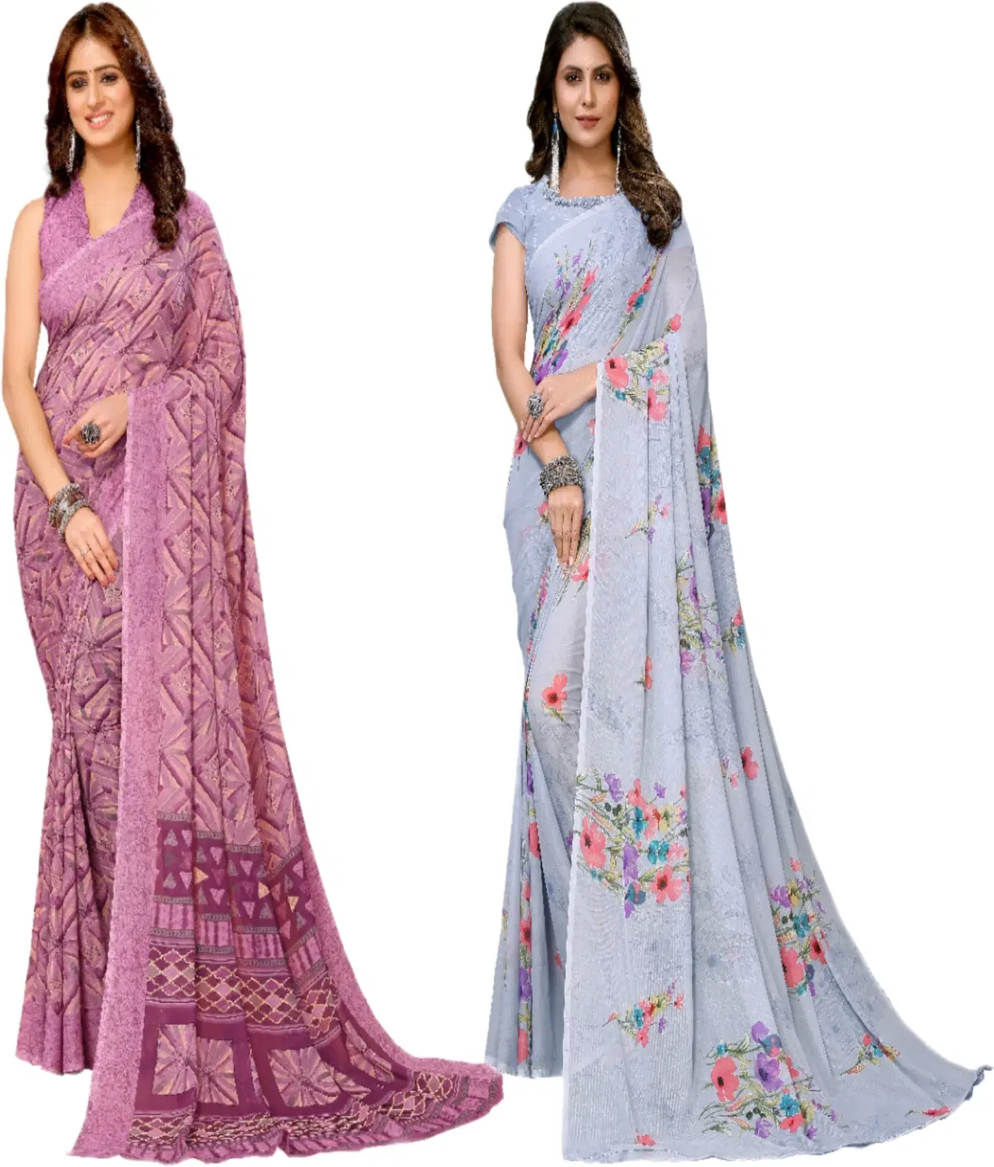     			Yashika Georgette Printed Regular Saree With Unstitched Blouse Piece ( Purple )