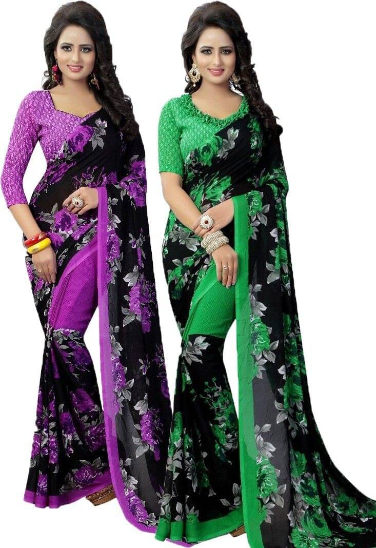 Yashika Georgette Printed Regular Saree With Unstitched Blouse Piece ( Black ) Yashika Georgette Printed Regular Saree With Unstitched Blouse Piece ( Black )