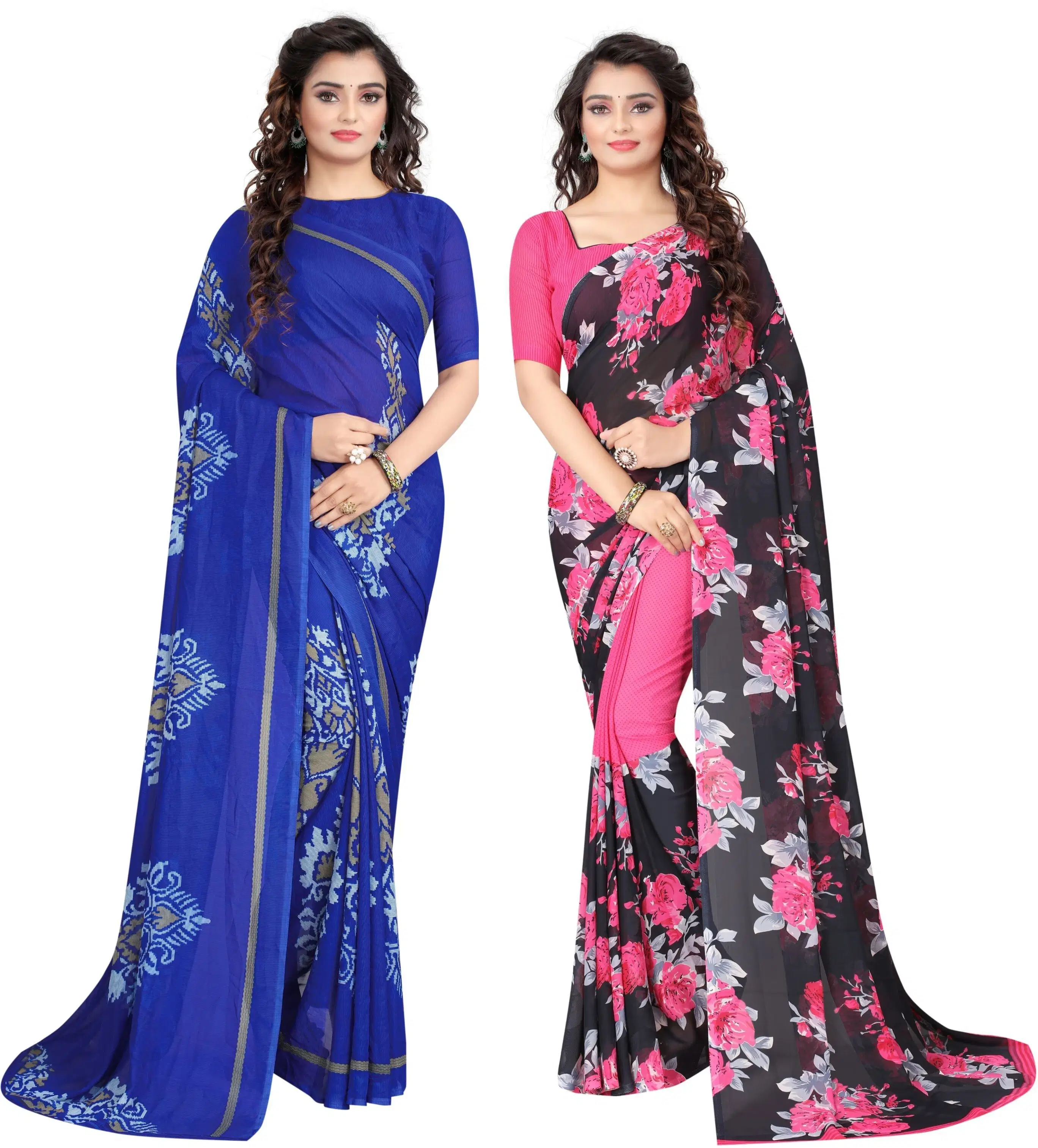 Yashika Georgette Printed Regular Saree With Unstitched Blouse Piece ( Pink ) Yashika Georgette Printed Regular Saree With Unstitched Blouse Piece ( Pink )