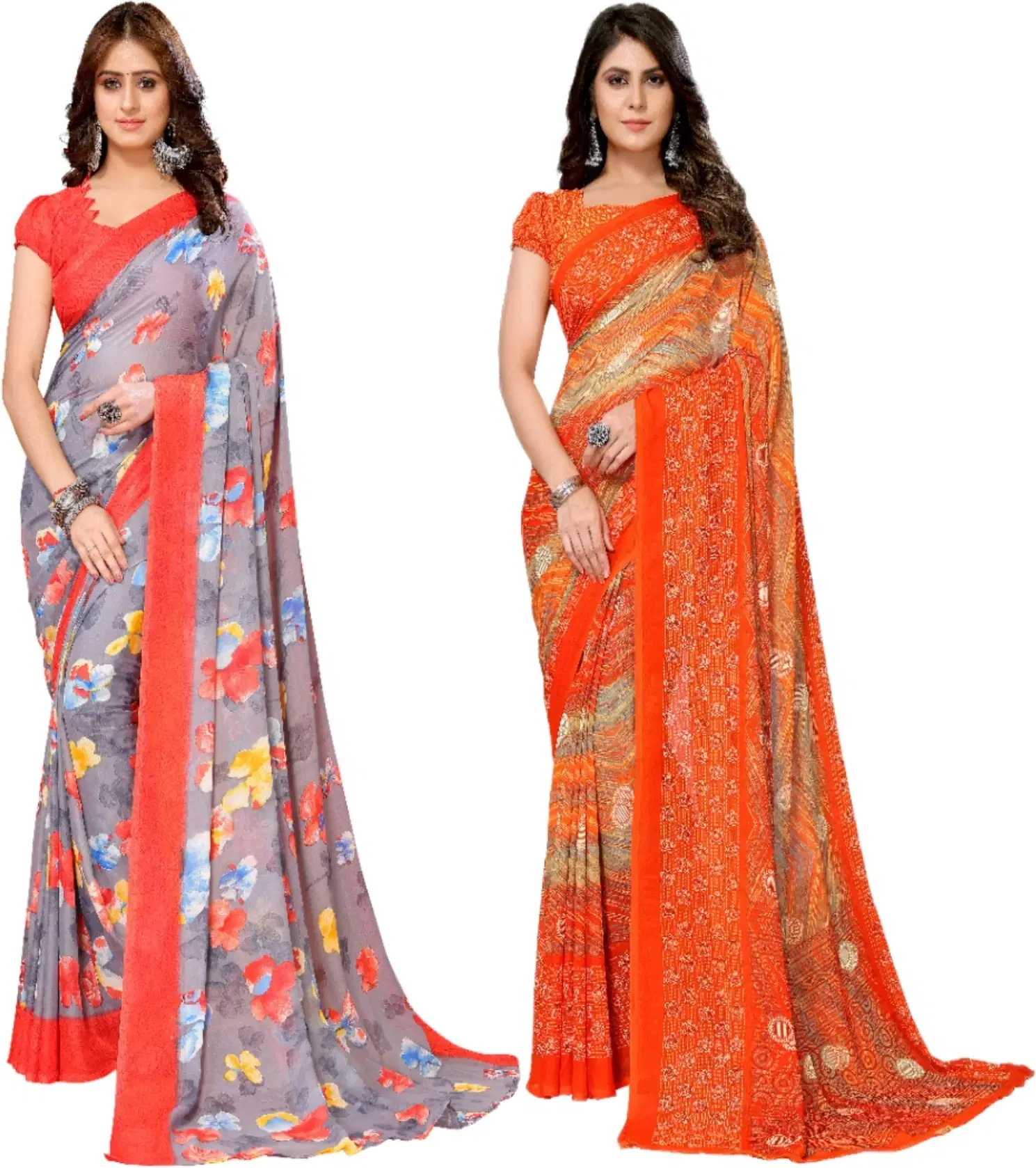 Yashika Georgette Printed Regular Saree With Unstitched Blouse Piece ( Red ) Yashika Georgette Printed Regular Saree With Unstitched Blouse Piece ( Red )