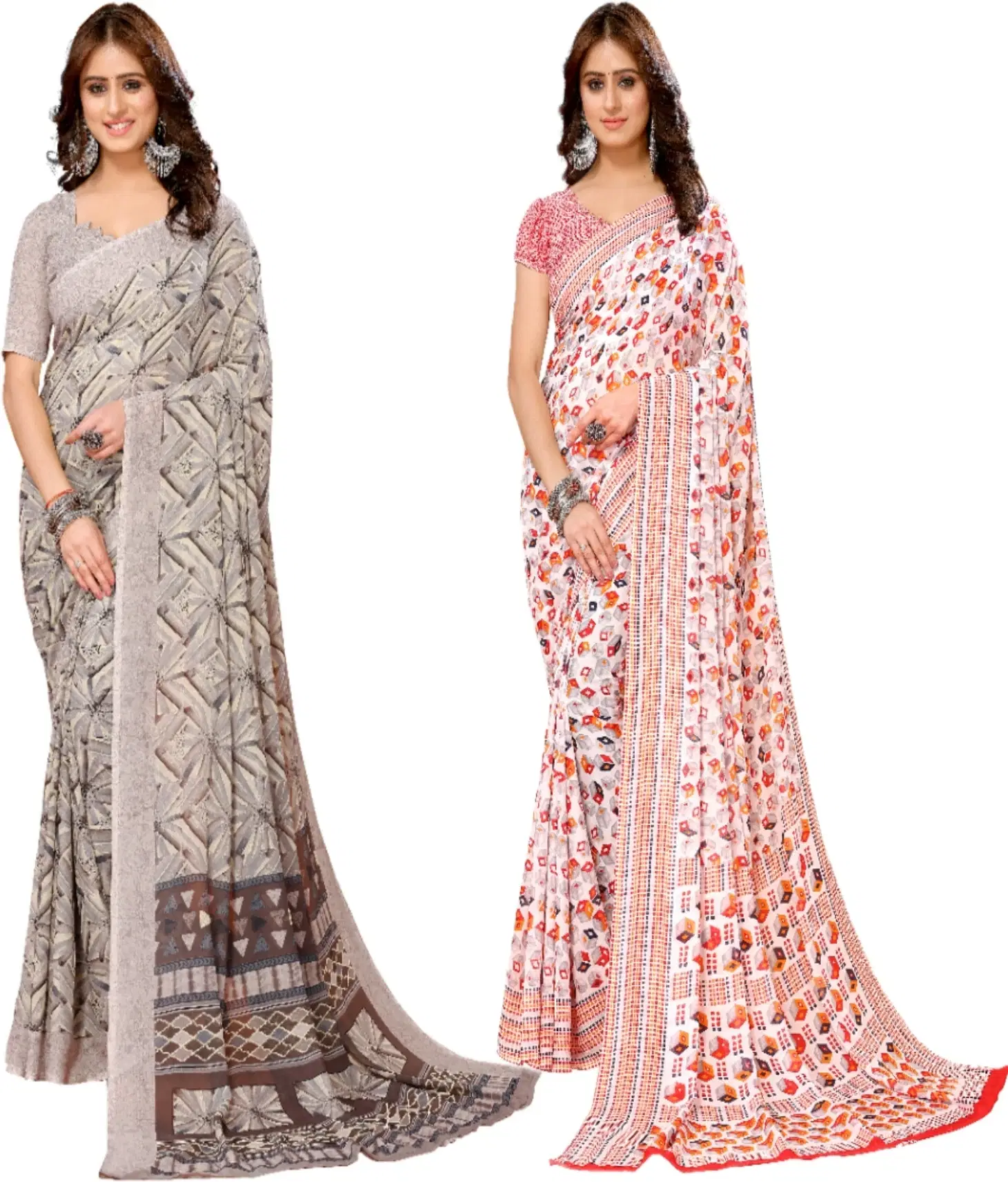     			Yashika Georgette Printed Regular Saree With Unstitched Blouse Piece ( Brown )