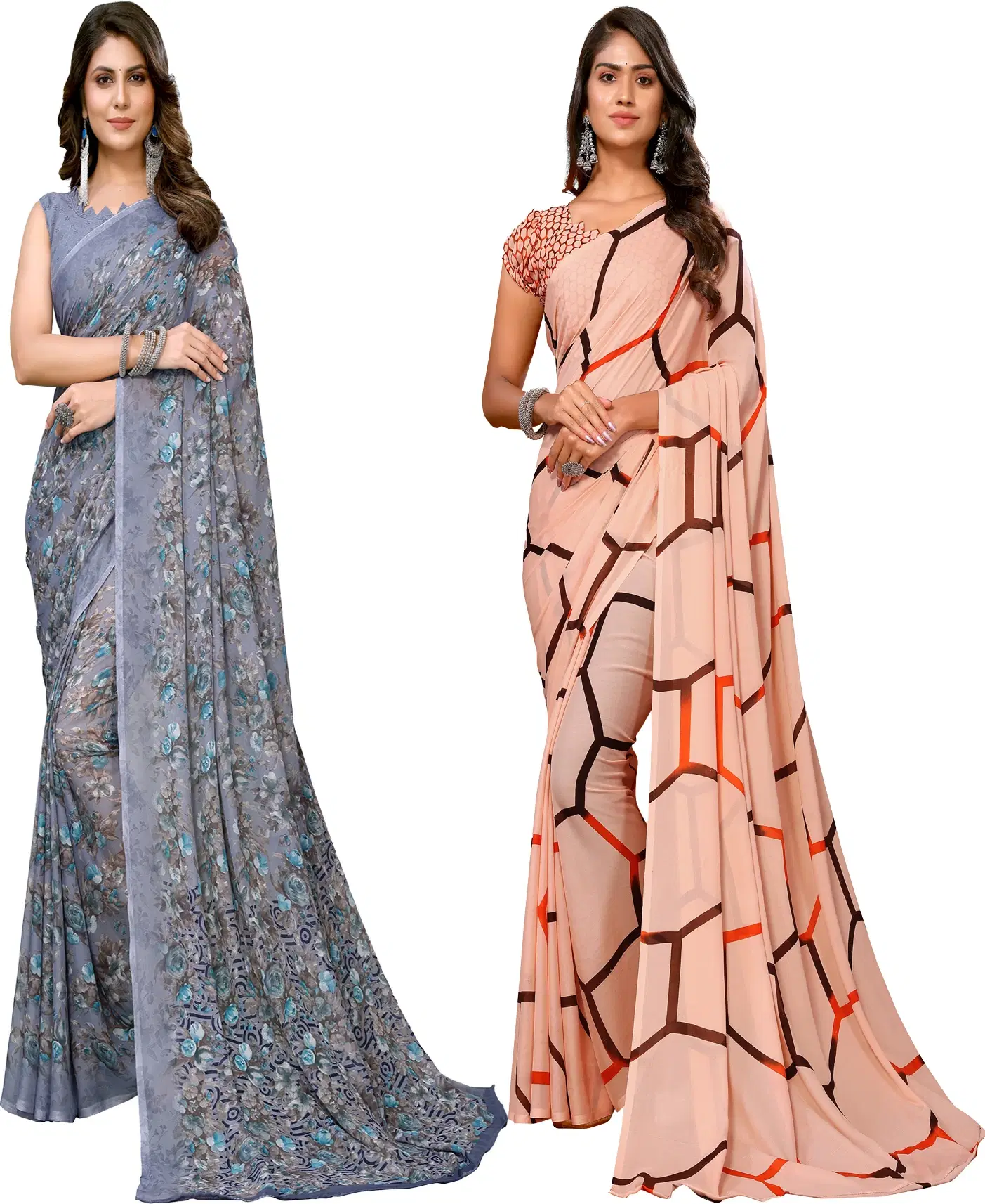     			Yashika Georgette Printed Regular Saree With Unstitched Blouse Piece ( Purple )