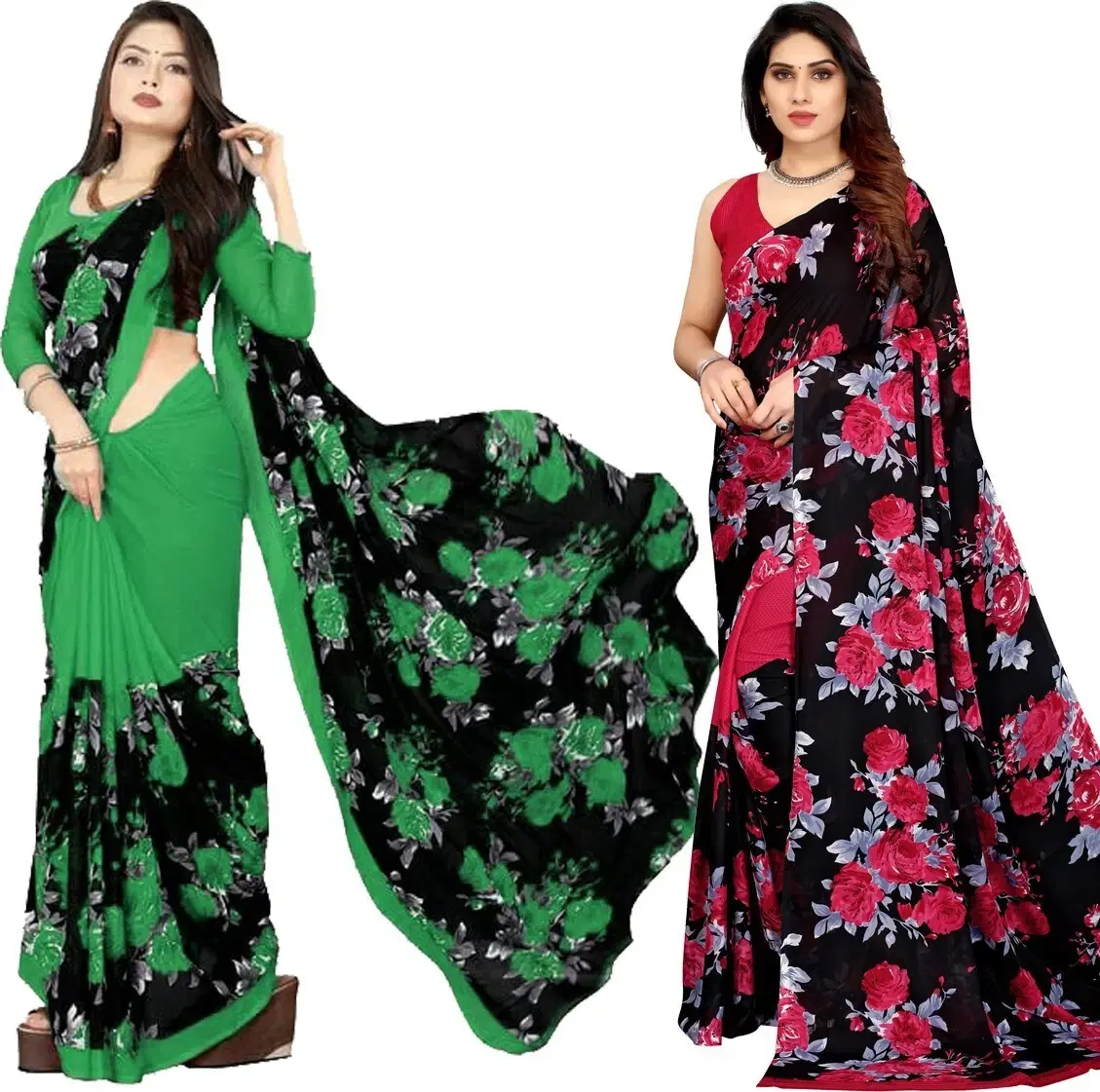     			Yashika Georgette Printed Regular Saree With Unstitched Blouse Piece ( Pink )