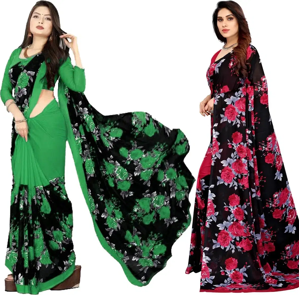 Yashika Georgette Printed Regular Saree With Unstitched Blouse Piece ( Pink ) Yashika Georgette Printed Regular Saree With Unstitched Blouse Piece ( Pink )