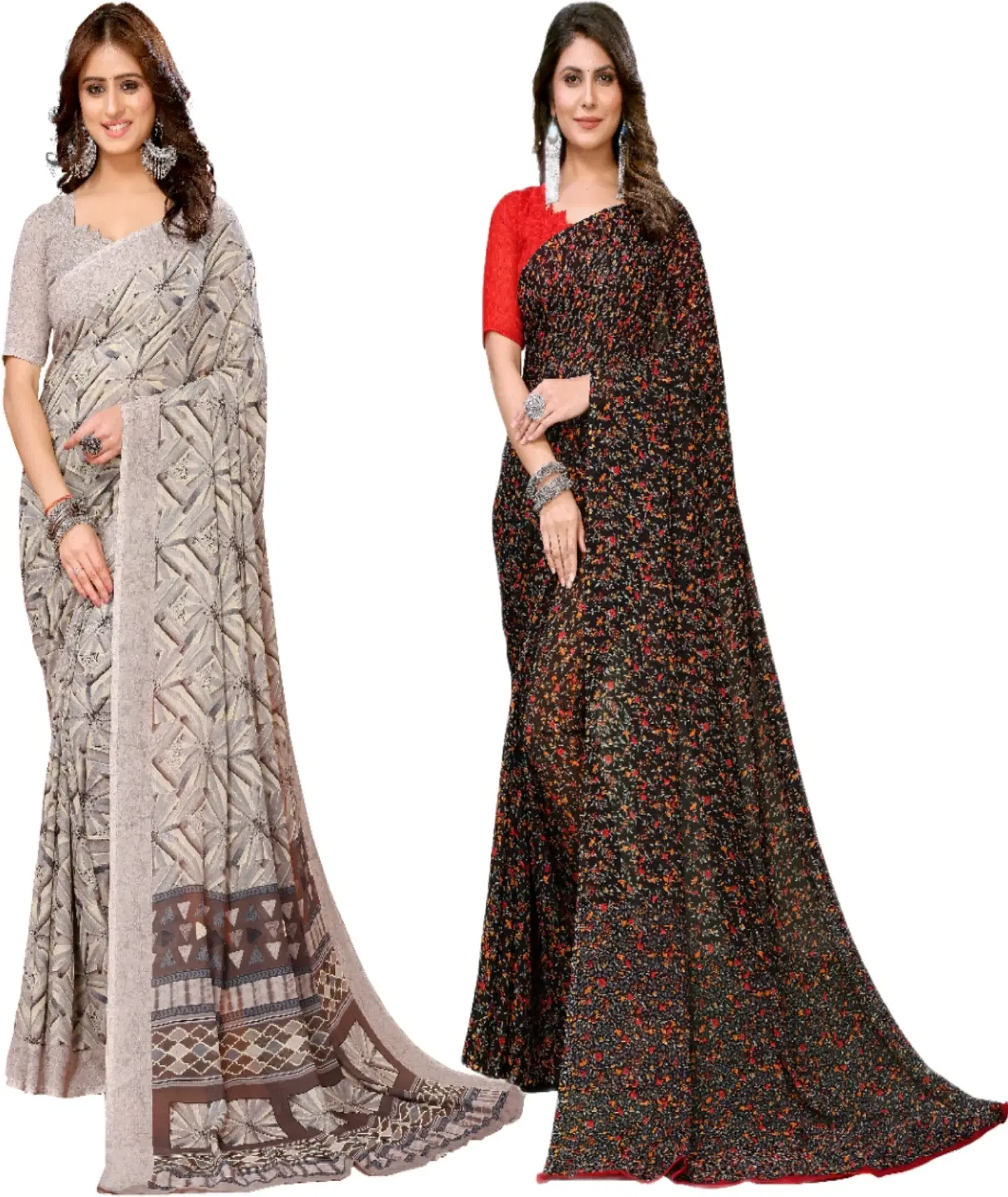 Yashika Georgette Printed Regular Saree With Unstitched Blouse Piece ( Brown )     			Yashika Georgette Printed Regular Saree With Unstitched Blouse Piece ( Brown )