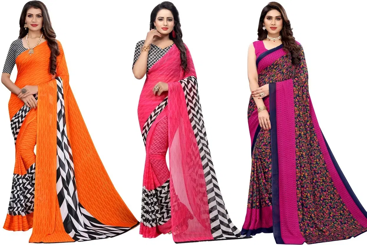 Yashika Georgette Printed Regular Saree With Unstitched Blouse Piece ( Multicolor ) Yashika Georgette Printed Regular Saree With Unstitched Blouse Piece ( Multicolor )