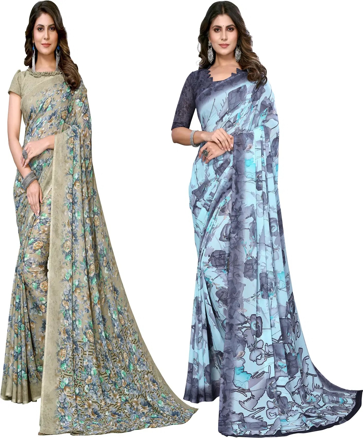Yashika Georgette Printed Regular Saree With Unstitched Blouse Piece ( Green )     			Yashika Georgette Printed Regular Saree With Unstitched Blouse Piece ( Green )