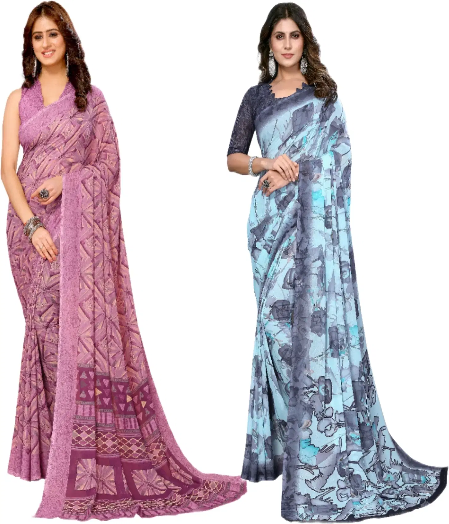     			Yashika Georgette Printed Regular Saree With Unstitched Blouse Piece ( Purple )
