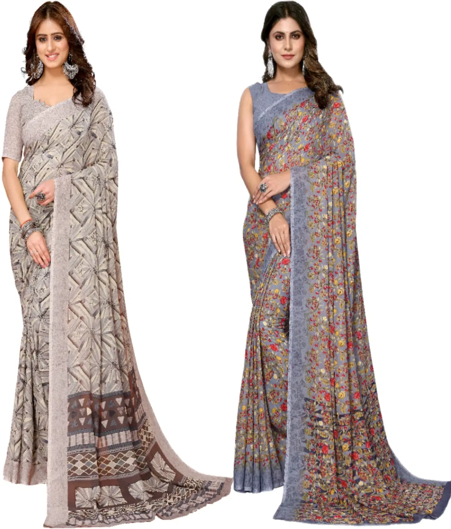 Yashika Georgette Printed Regular Saree With Unstitched Blouse Piece ( Brown ) Yashika Georgette Printed Regular Saree With Unstitched Blouse Piece ( Brown )