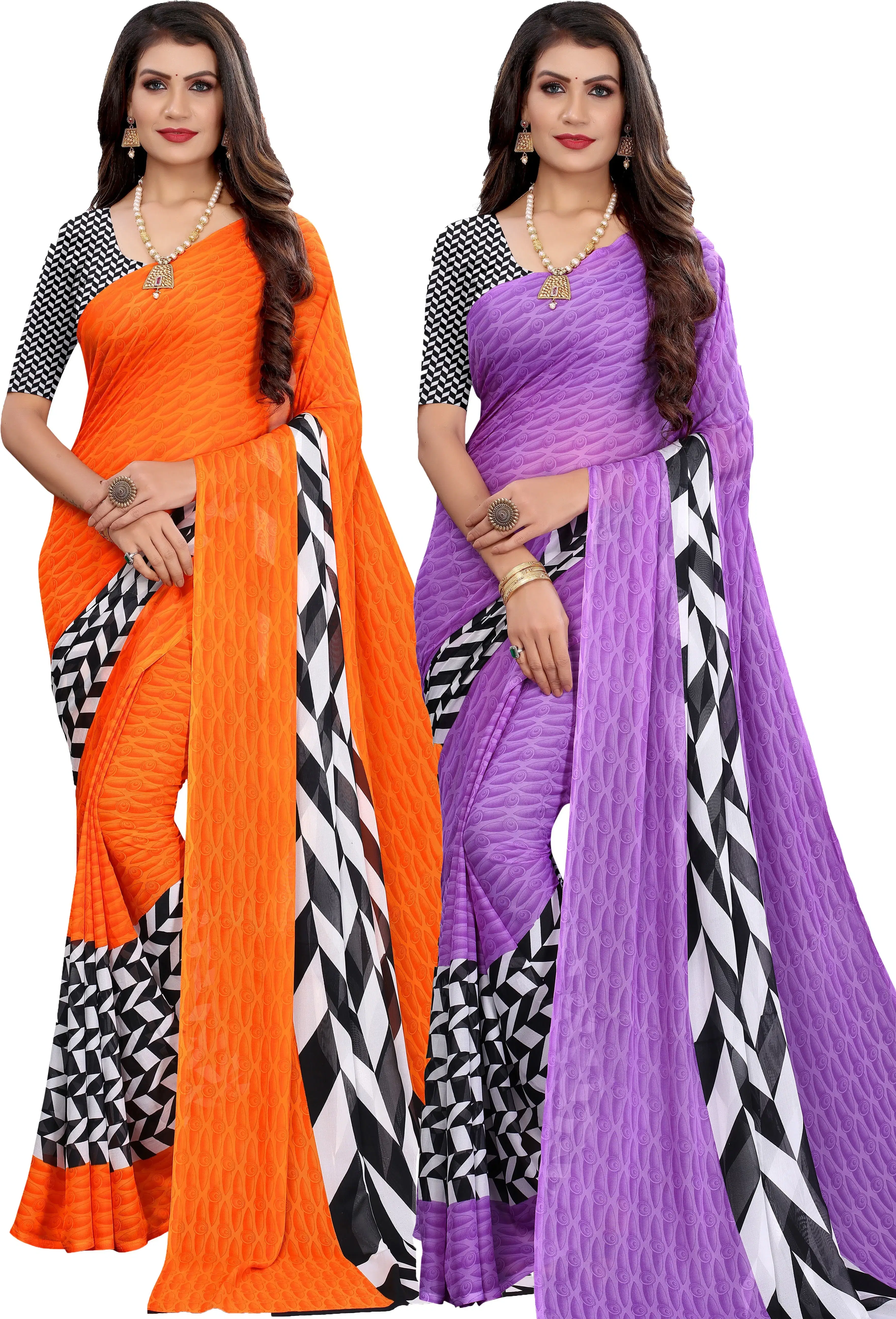     			Yashika Georgette Printed Regular Saree With Unstitched Blouse Piece ( Purple )