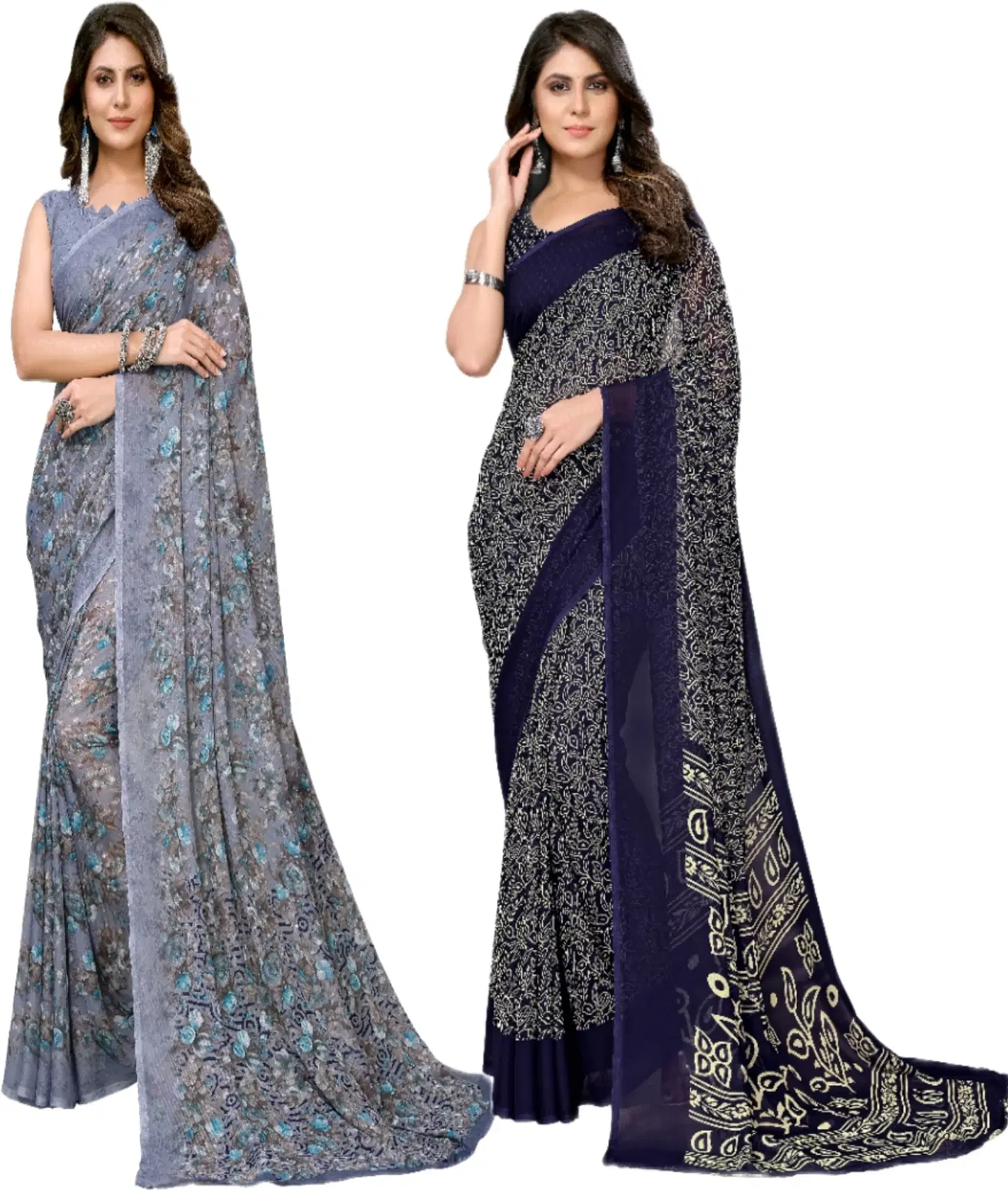     			Yashika Georgette Printed Regular Saree With Unstitched Blouse Piece ( Purple )