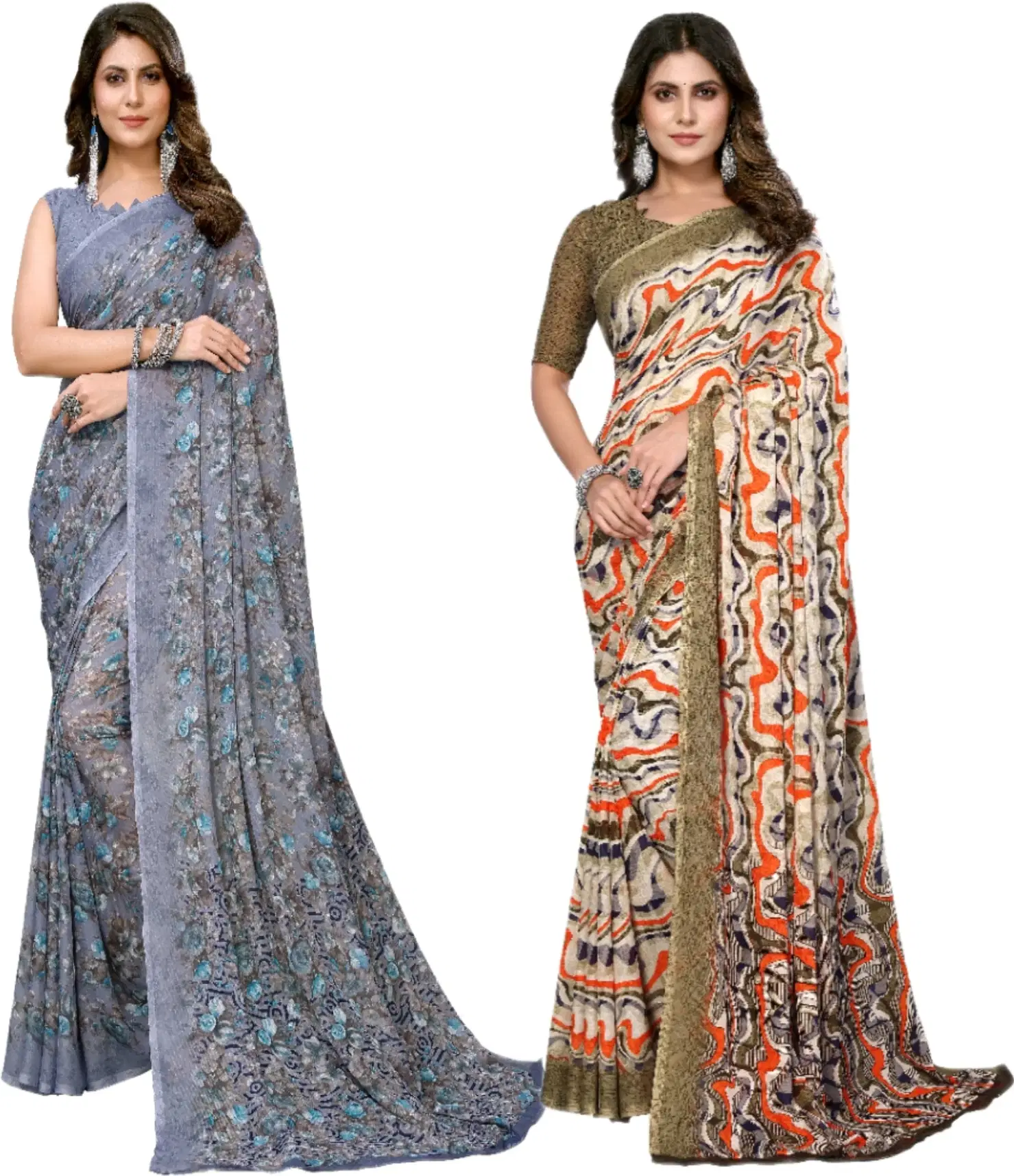 Yashika Georgette Printed Regular Saree With Unstitched Blouse Piece ( Purple ) Yashika Georgette Printed Regular Saree With Unstitched Blouse Piece ( Purple )