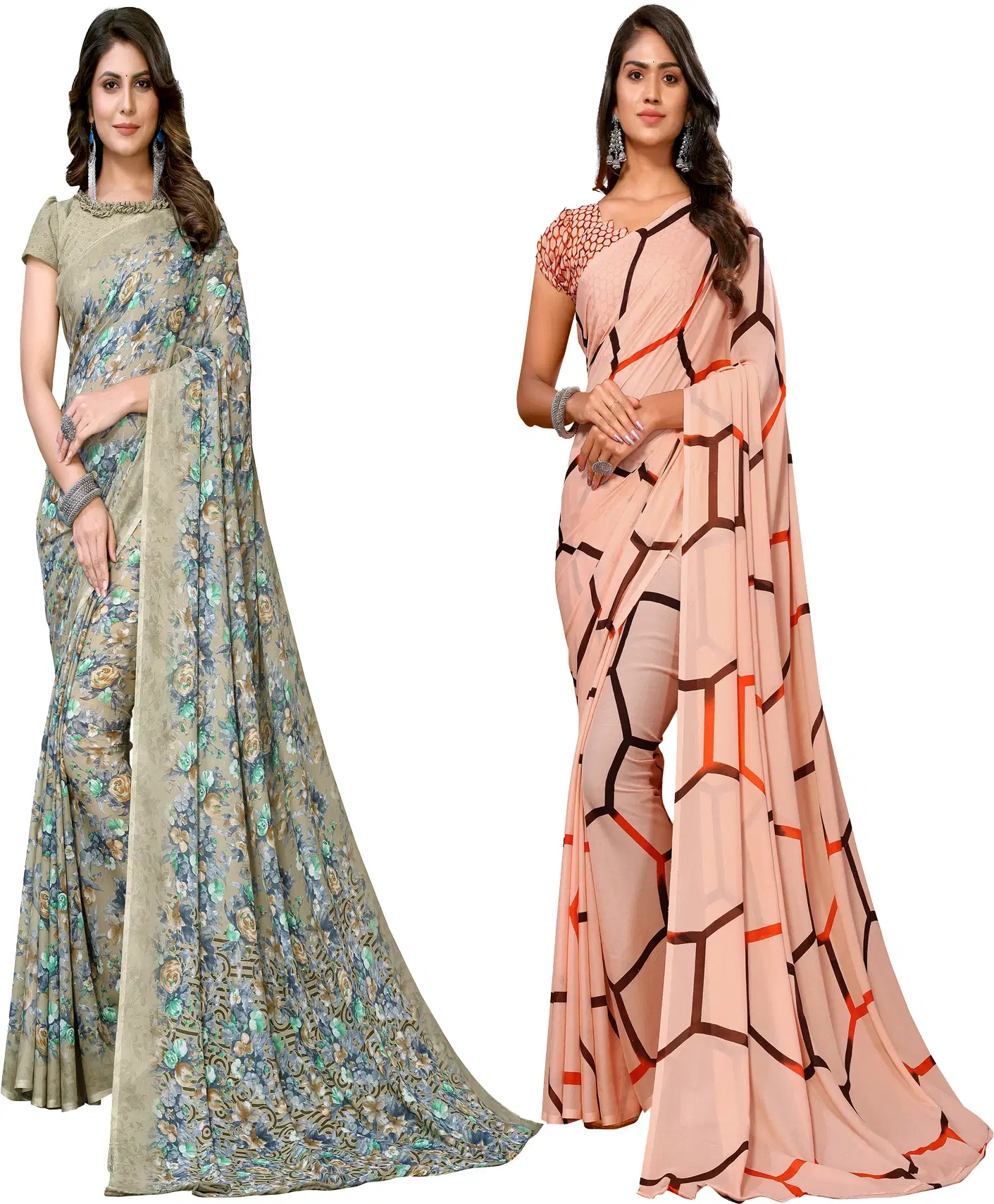     			Yashika Georgette Printed Regular Saree With Unstitched Blouse Piece ( Green )