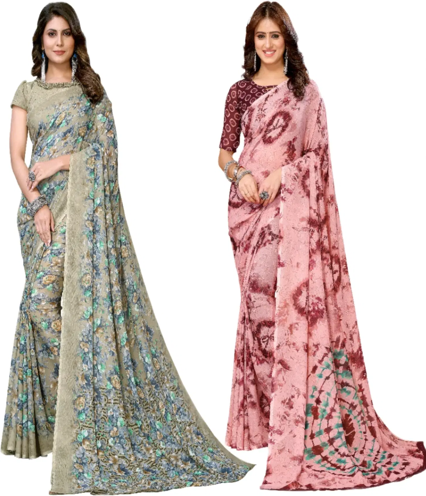     			Yashika Georgette Printed Regular Saree With Unstitched Blouse Piece ( Green )