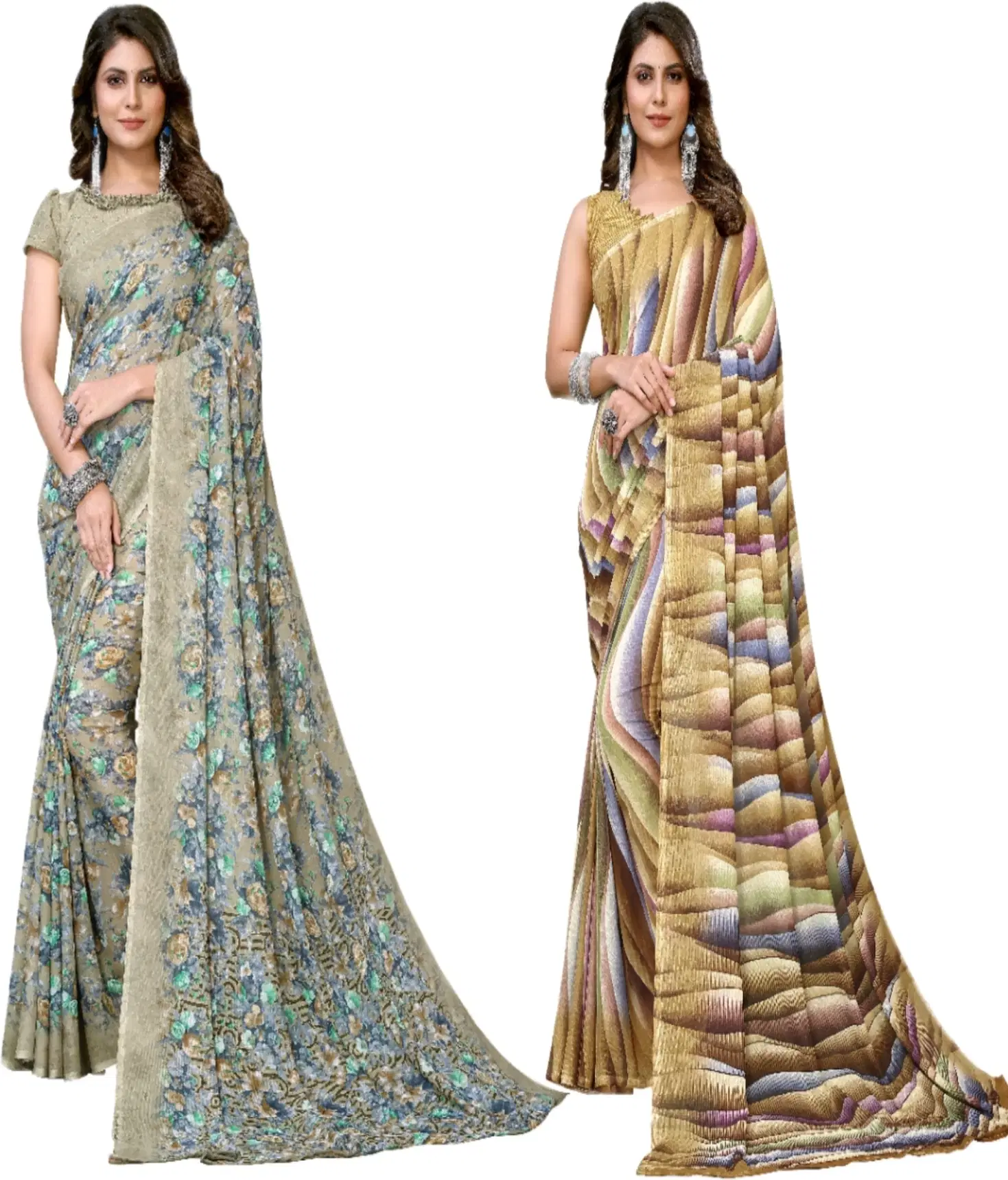     			Yashika Georgette Printed Regular Saree With Unstitched Blouse Piece ( Green )