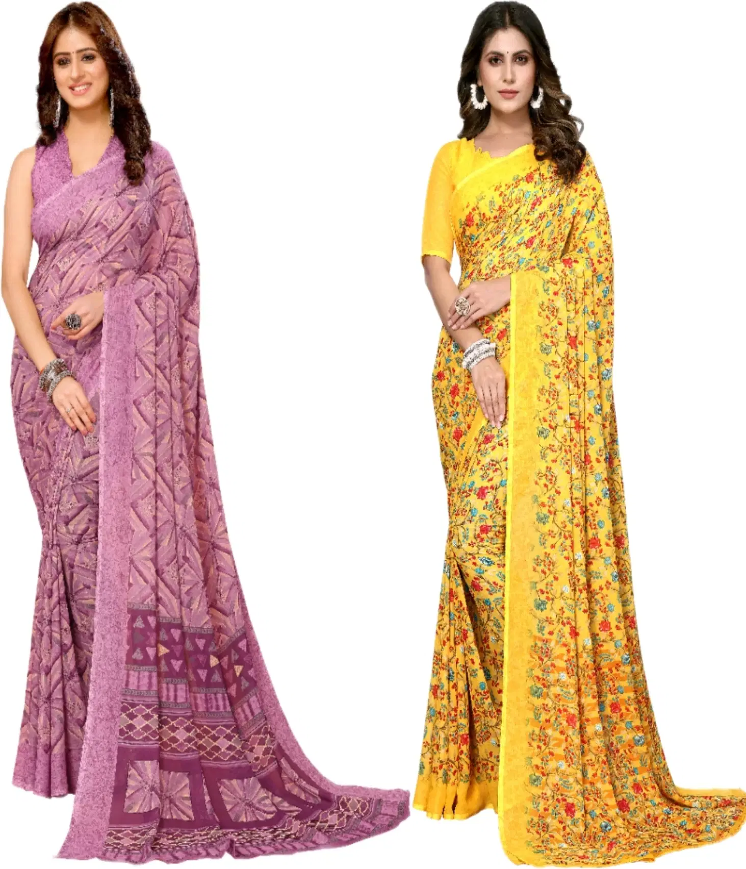     			Yashika Georgette Printed Regular Saree With Unstitched Blouse Piece ( Purple )