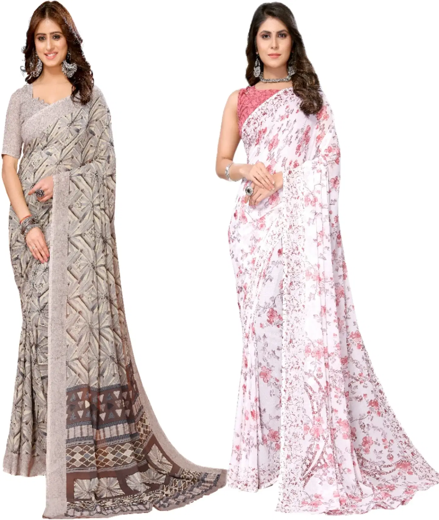     			Yashika Georgette Printed Regular Saree With Unstitched Blouse Piece ( Brown )