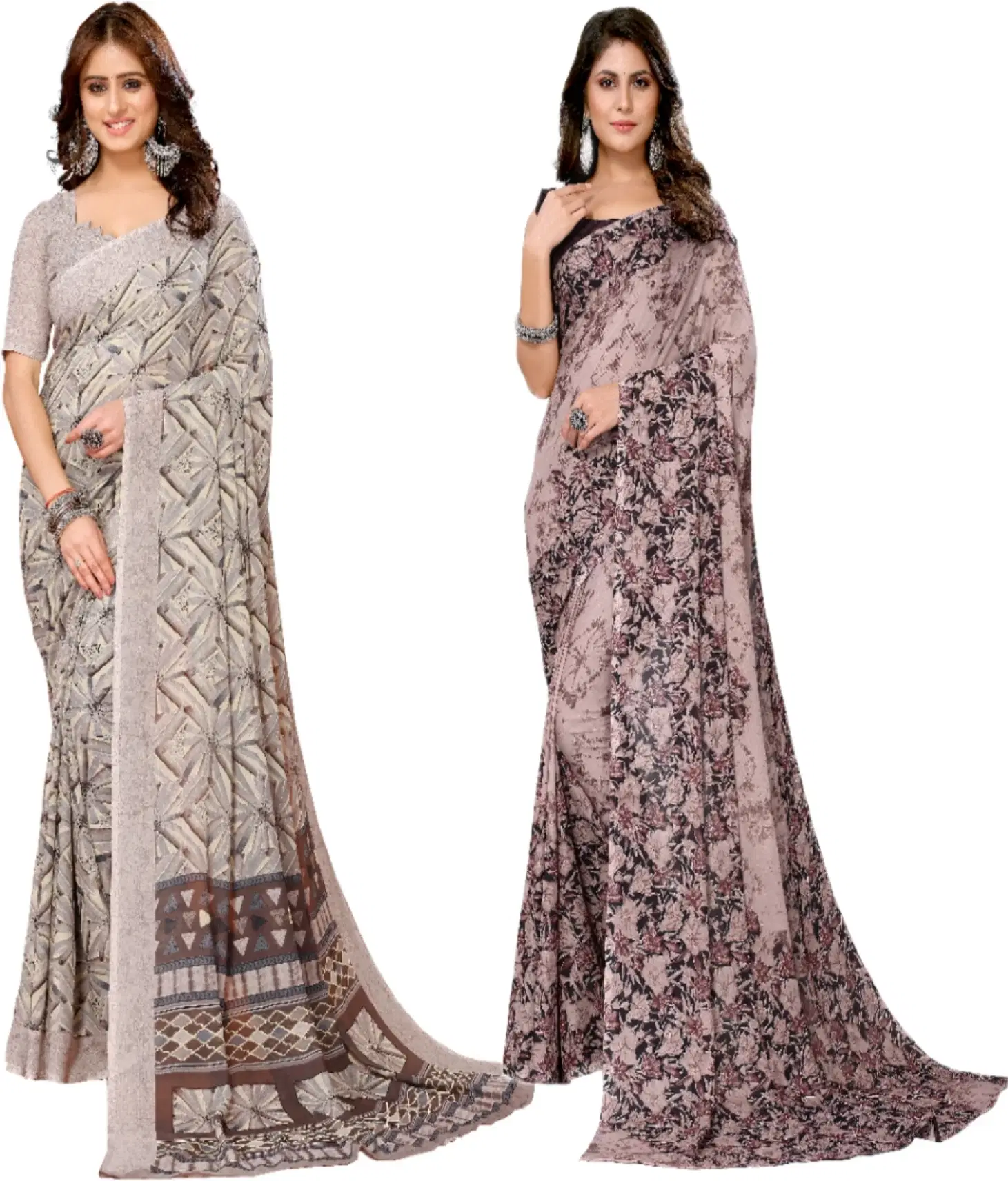     			Yashika Georgette Printed Regular Saree With Unstitched Blouse Piece ( Brown )
