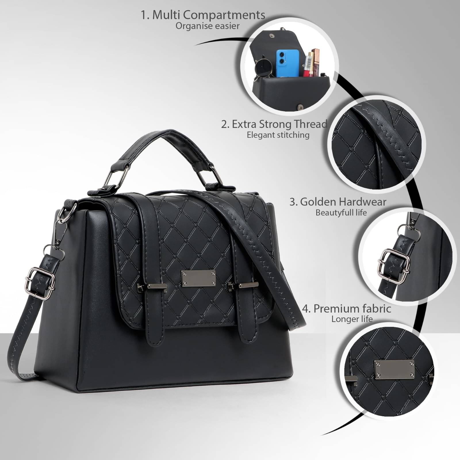     			classicove Handheld Bag PU Set of 1 ( Black )