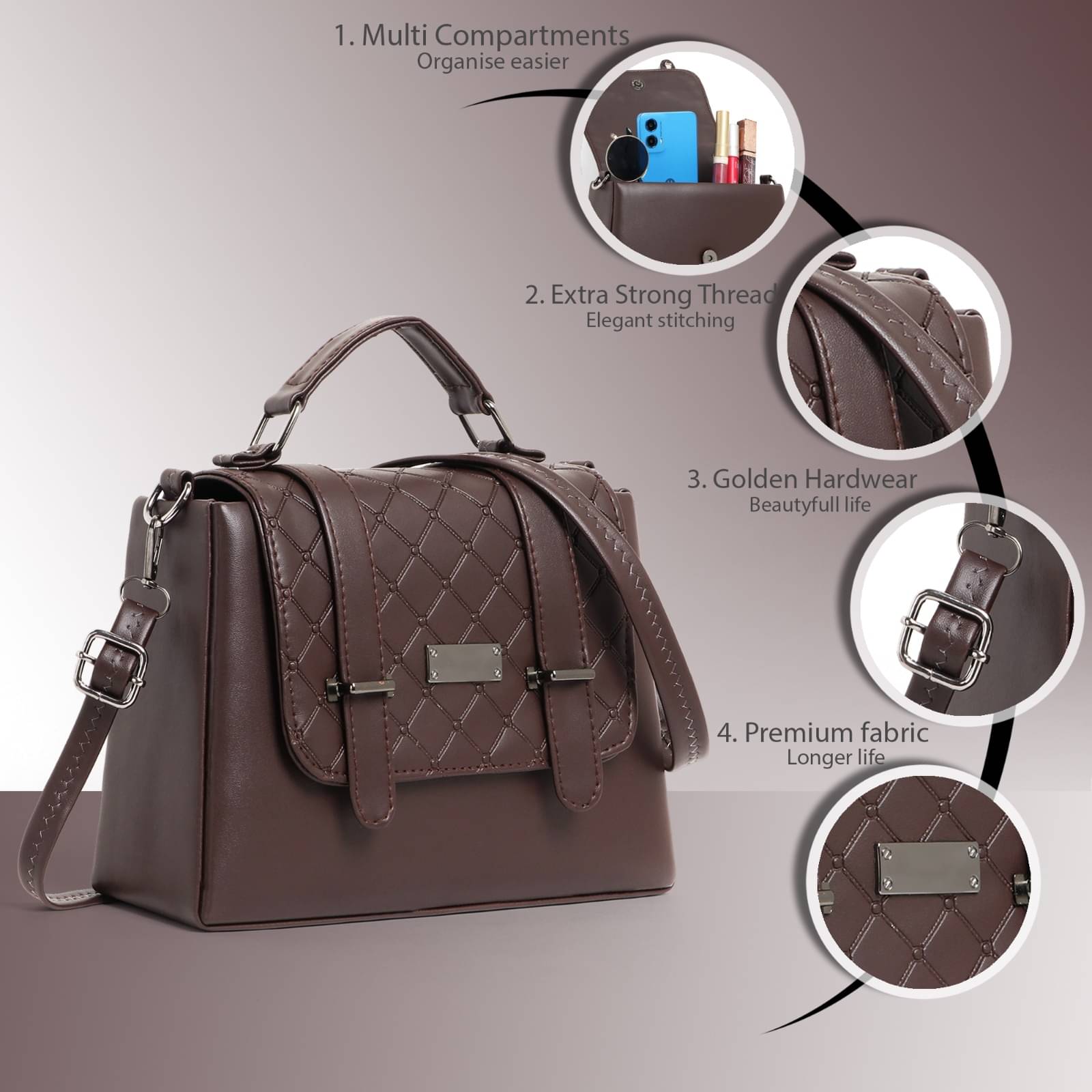     			classicove Handheld Bag PU Set of 1 ( Brown )
