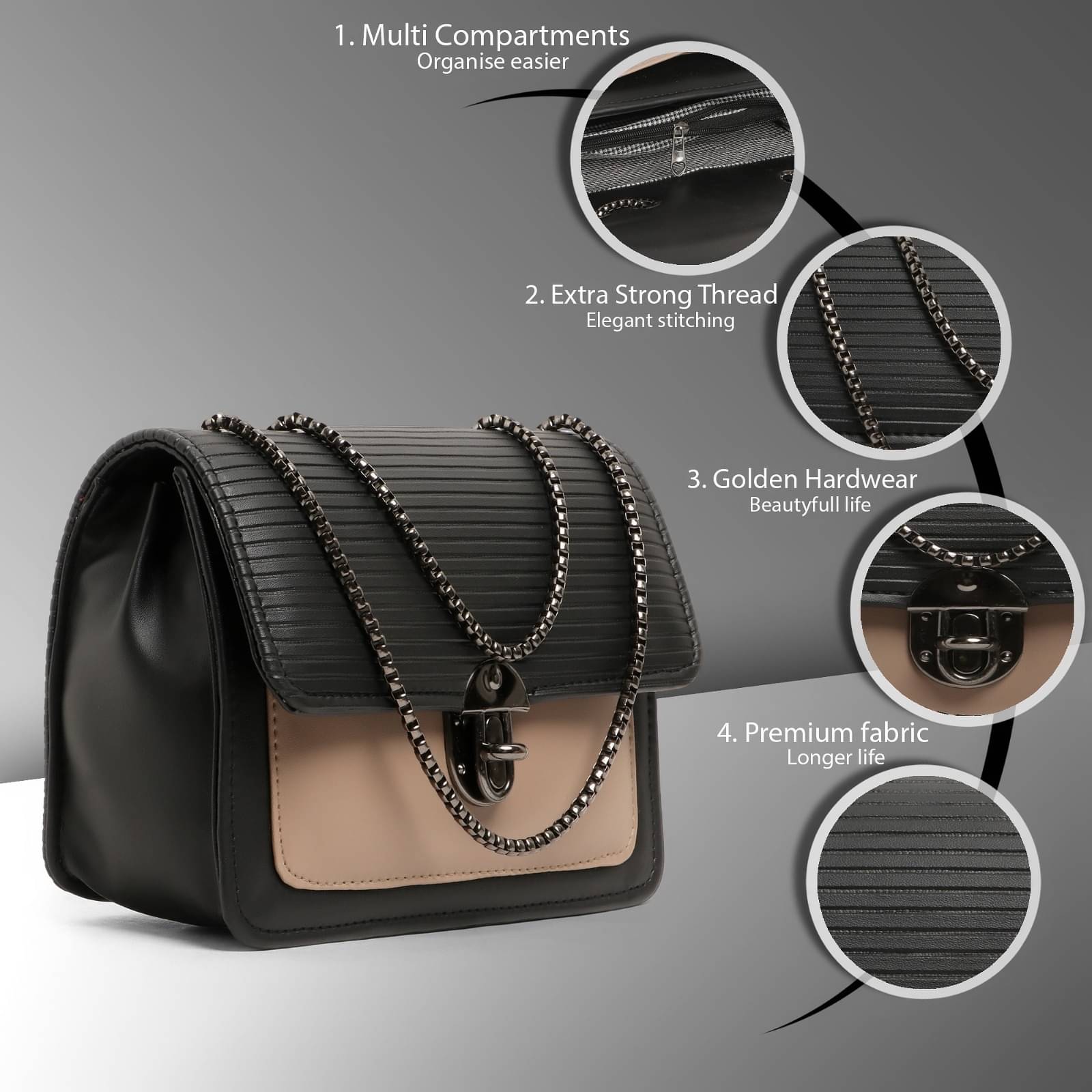     			classicove Handheld Bag PU Set of 1 ( Black,Brown )