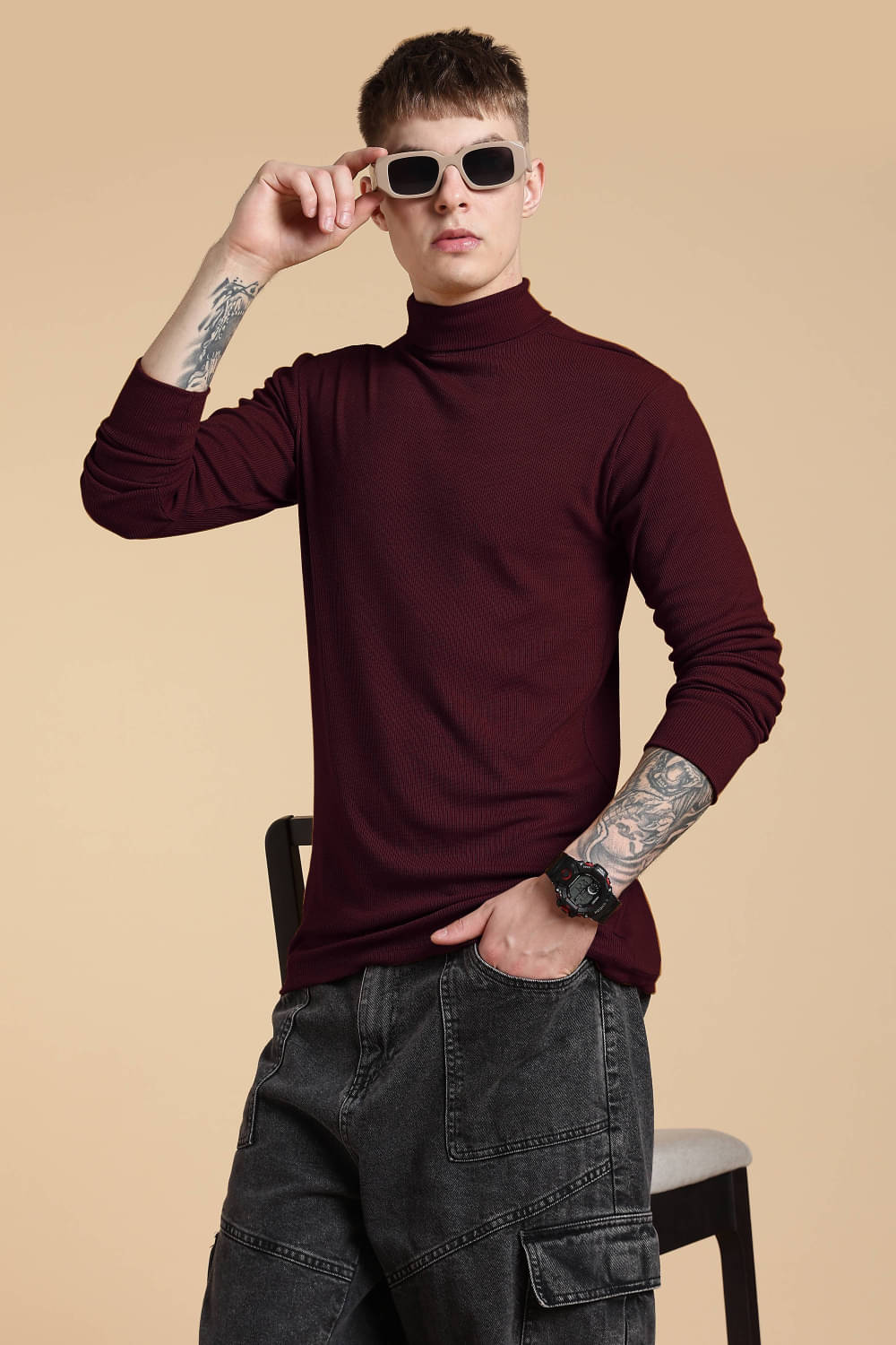     			freaks Woollen High Neck Men's Sweatshirt - Maroon ( Pack of 1 )