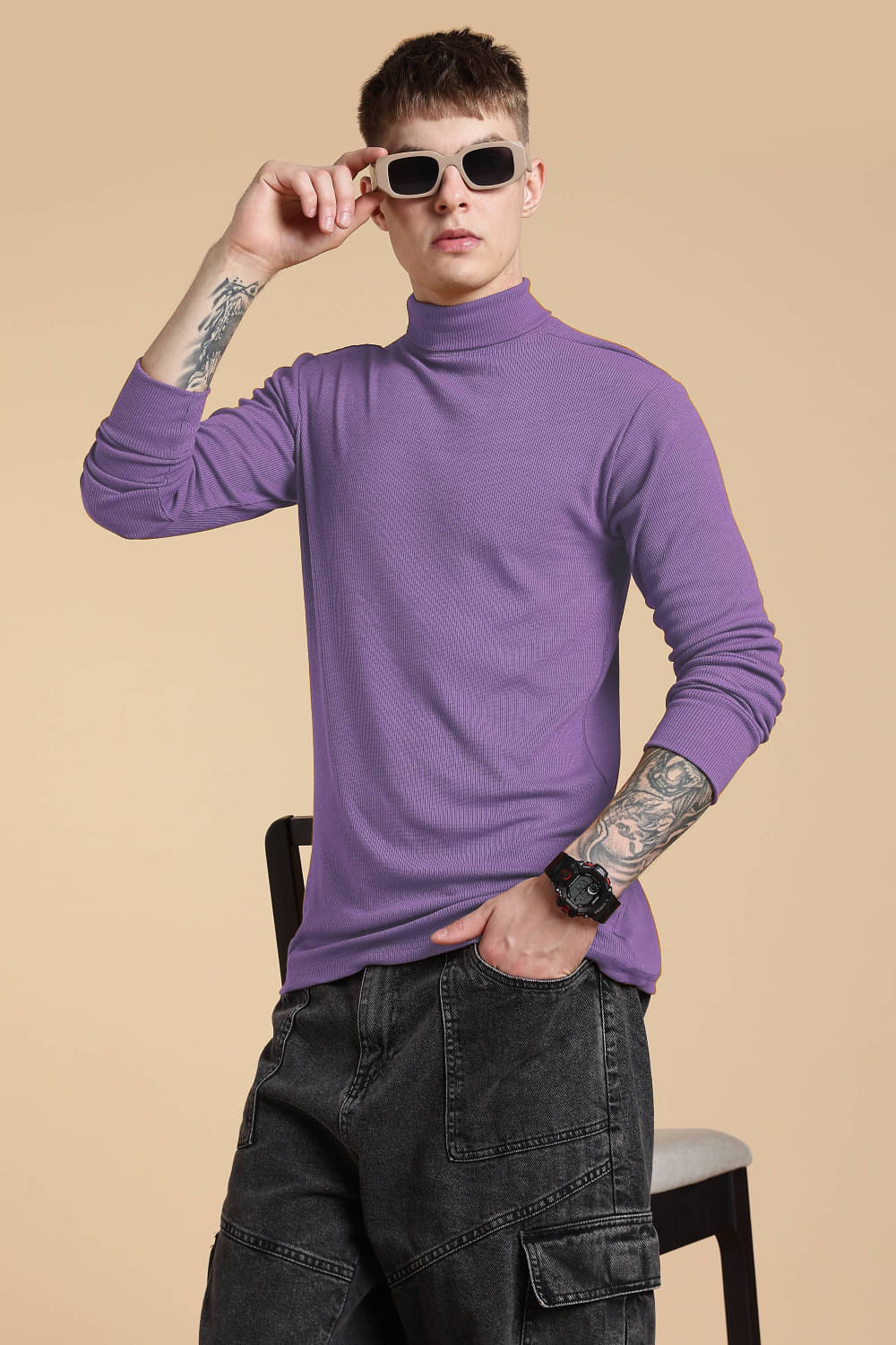     			freaks Woollen High Neck Men's Sweatshirt - Purple ( Pack of 1 )