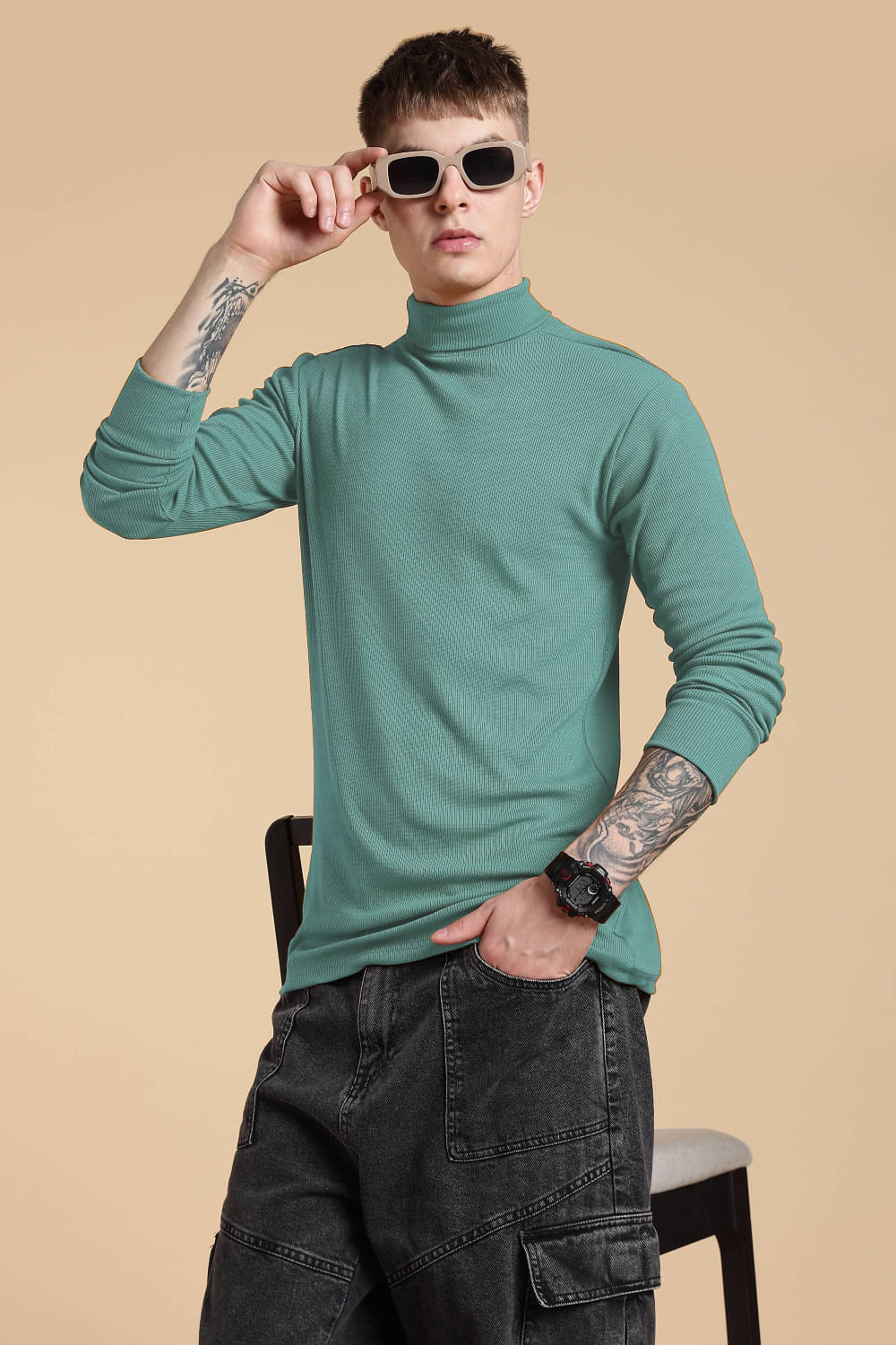     			freaks Woollen High Neck Men's Sweatshirt - Sea Green ( Pack of 1 )
