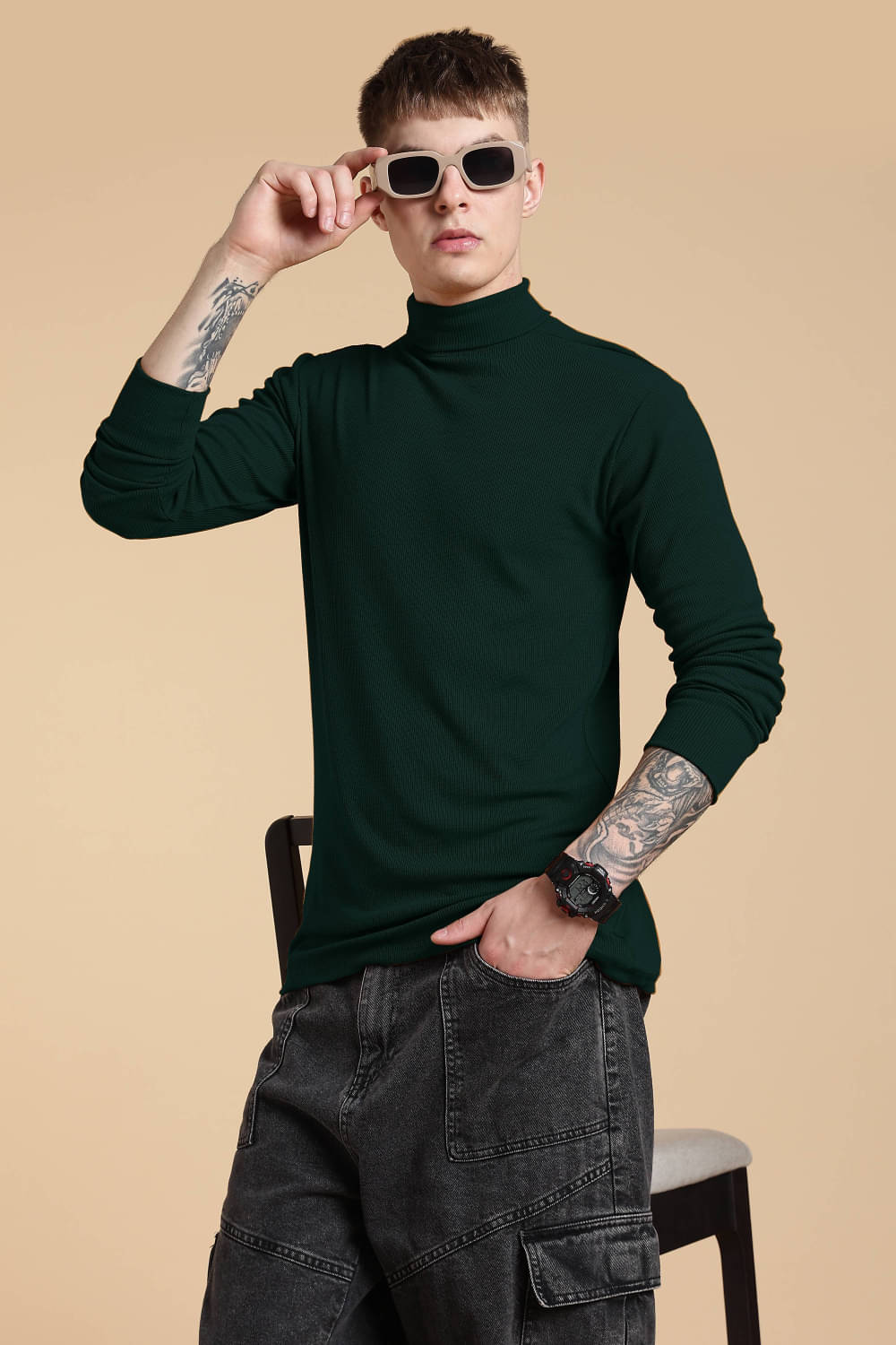     			freaks Woollen High Neck Men's Sweatshirt - Green ( Pack of 1 )